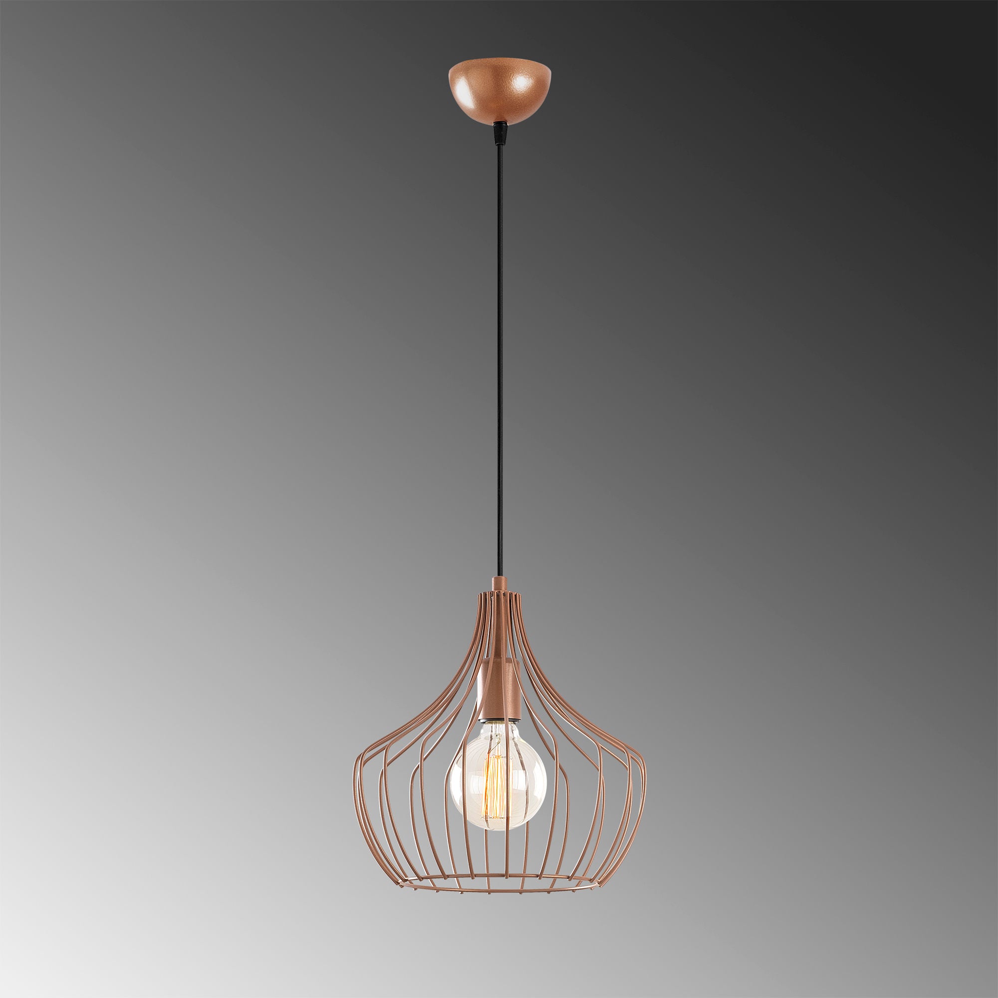 Candeeiro de Teto moderno de cobre, 27 cm de diâmetro, 126 cm de altura | Corpo de metal, soquete E27, cabo de 90 cm | Design industrial e escandinavo elegante para casa