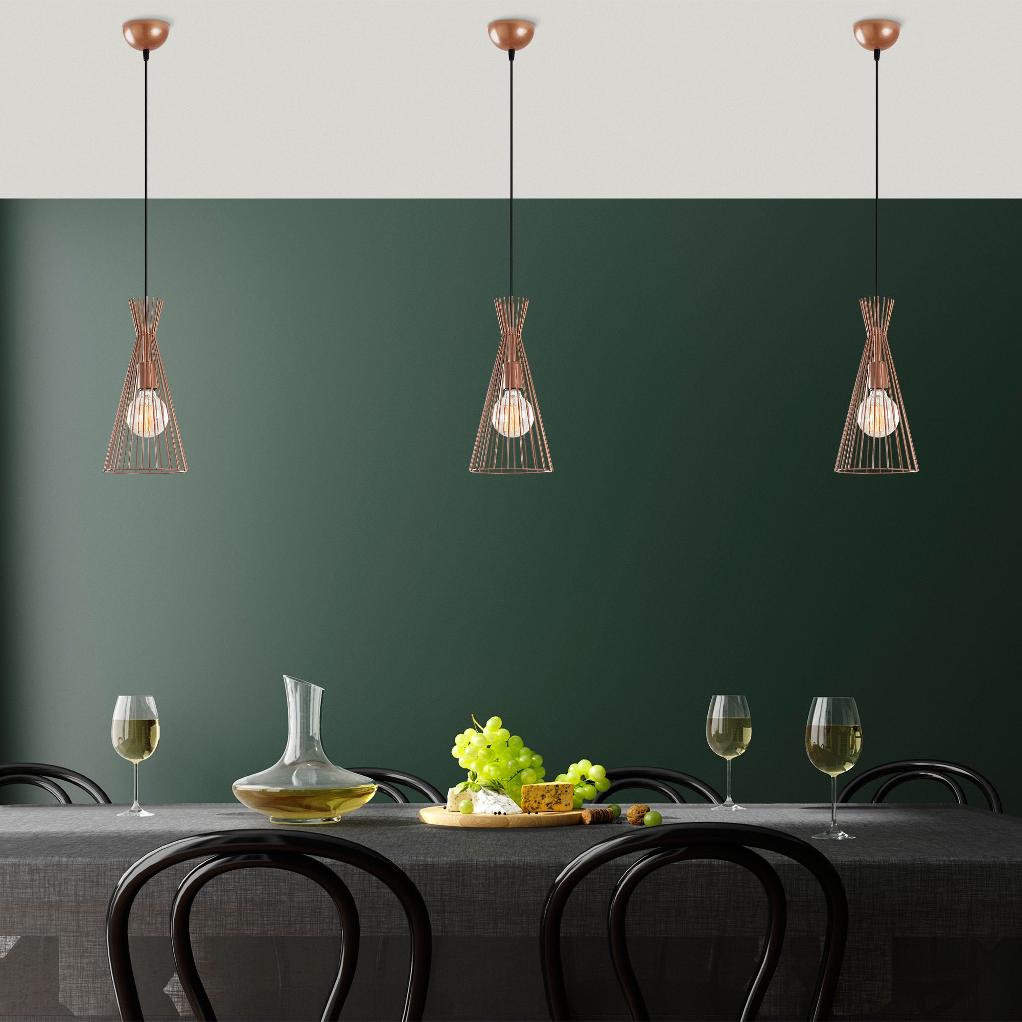 Candeeiro de Teto moderno de cobre, 20 cm de diâmetro, 136 cm de altura | Corpo de ferro, soquete E27, 40 W máx. | Design industrial e escandinavo elegante para decoração de casa