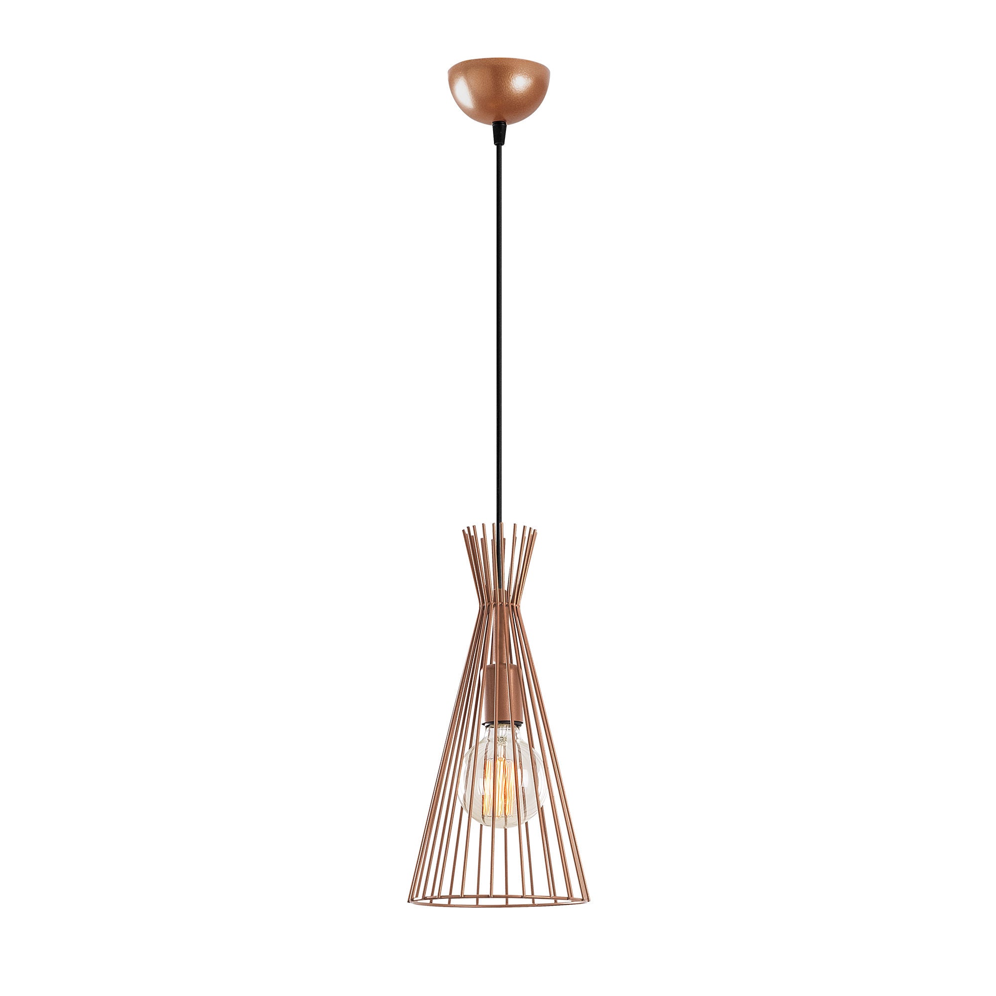 Candeeiro de Teto moderno de cobre, 20 cm de diâmetro, 136 cm de altura | Corpo de ferro, soquete E27, 40 W máx. | Design industrial e escandinavo elegante para decoração de casa