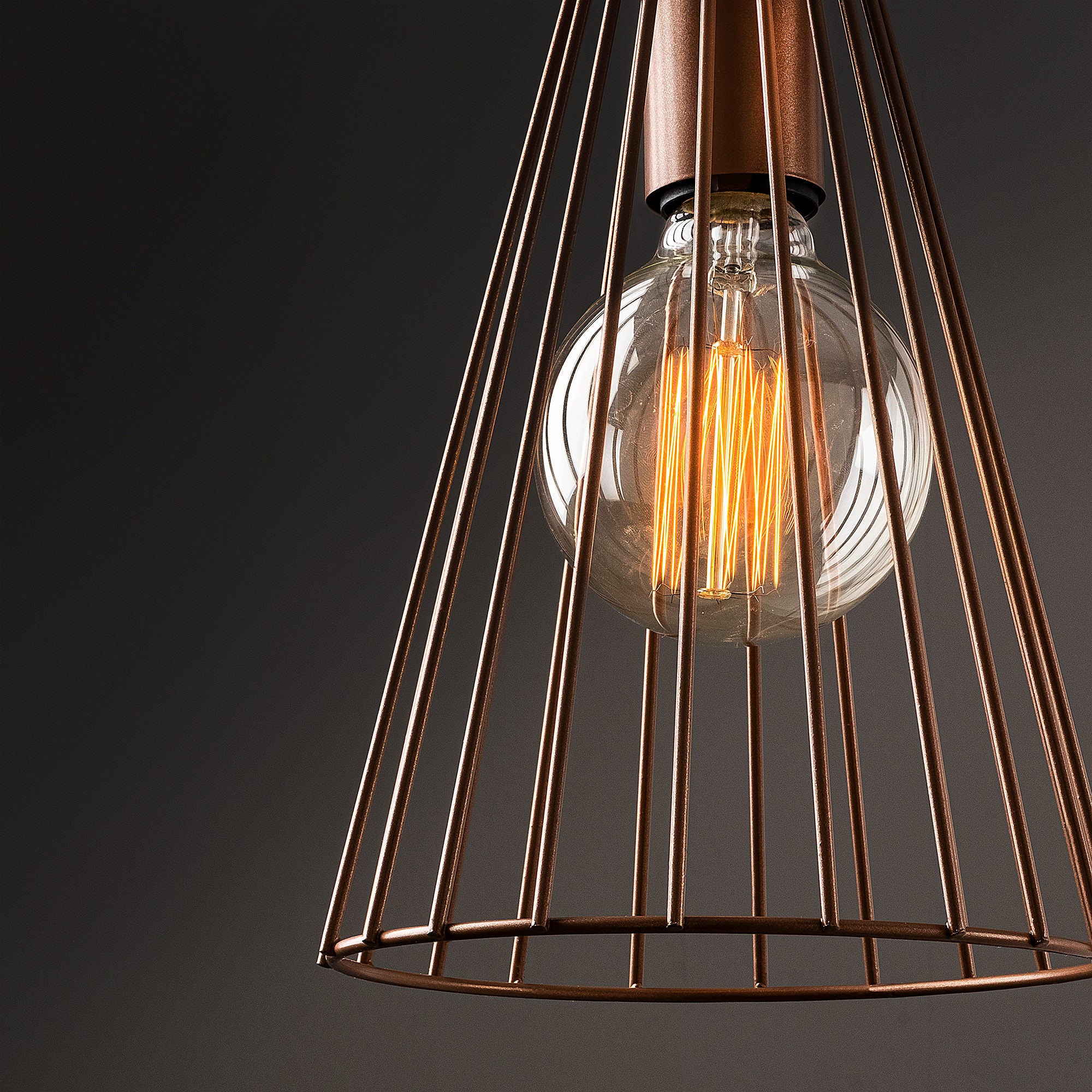 Candeeiro de Teto moderno de cobre, 20 cm de diâmetro, 136 cm de altura | Corpo de ferro, soquete E27, 40 W máx. | Design industrial e escandinavo elegante para decoração de casa