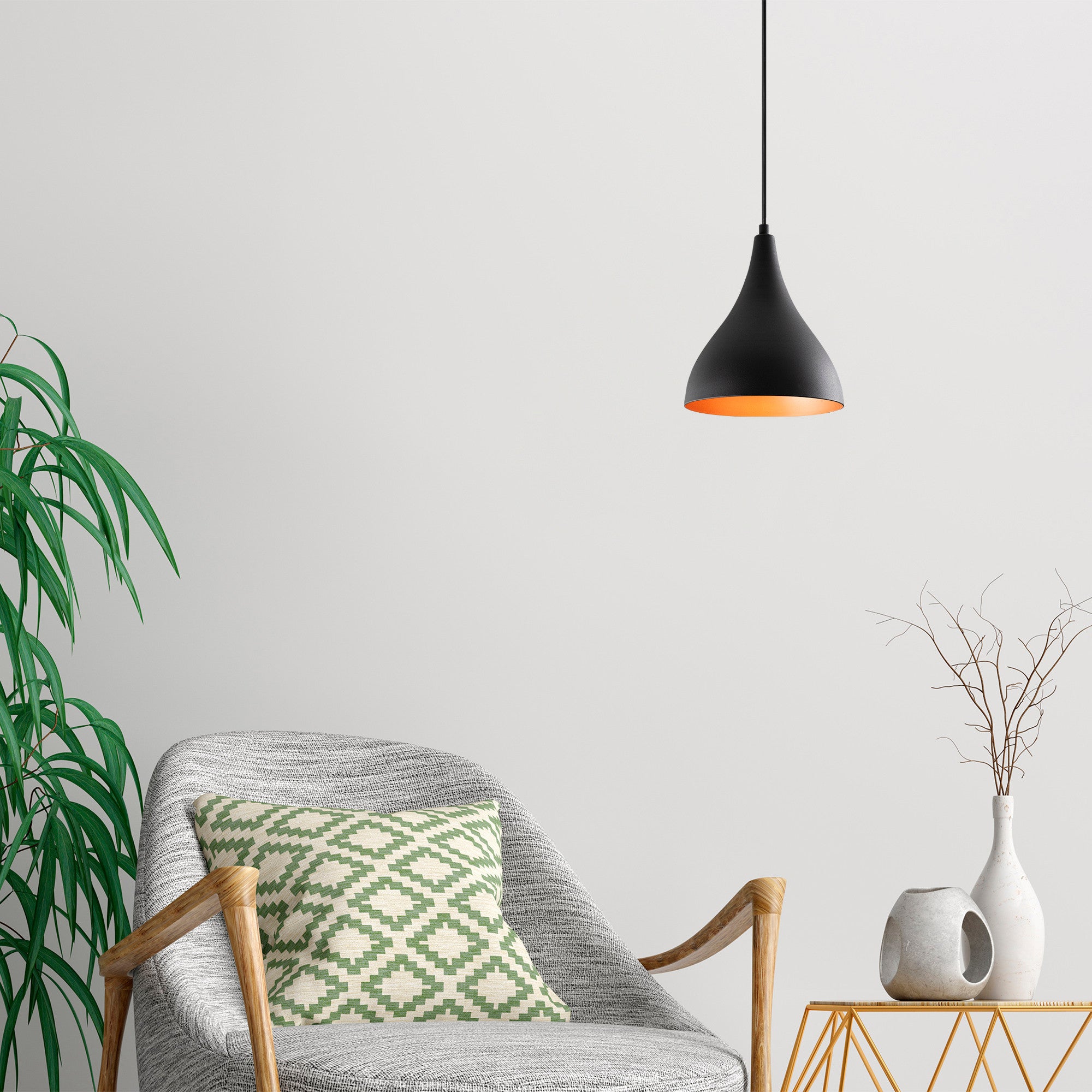 Candeeiro de Teto preto moderno, 22 cm de diâmetro, 122 cm de altura | Corpo de ferro, soquete E27, 40 W máx. | Design industrial e escandinavo elegante para decoração de casa