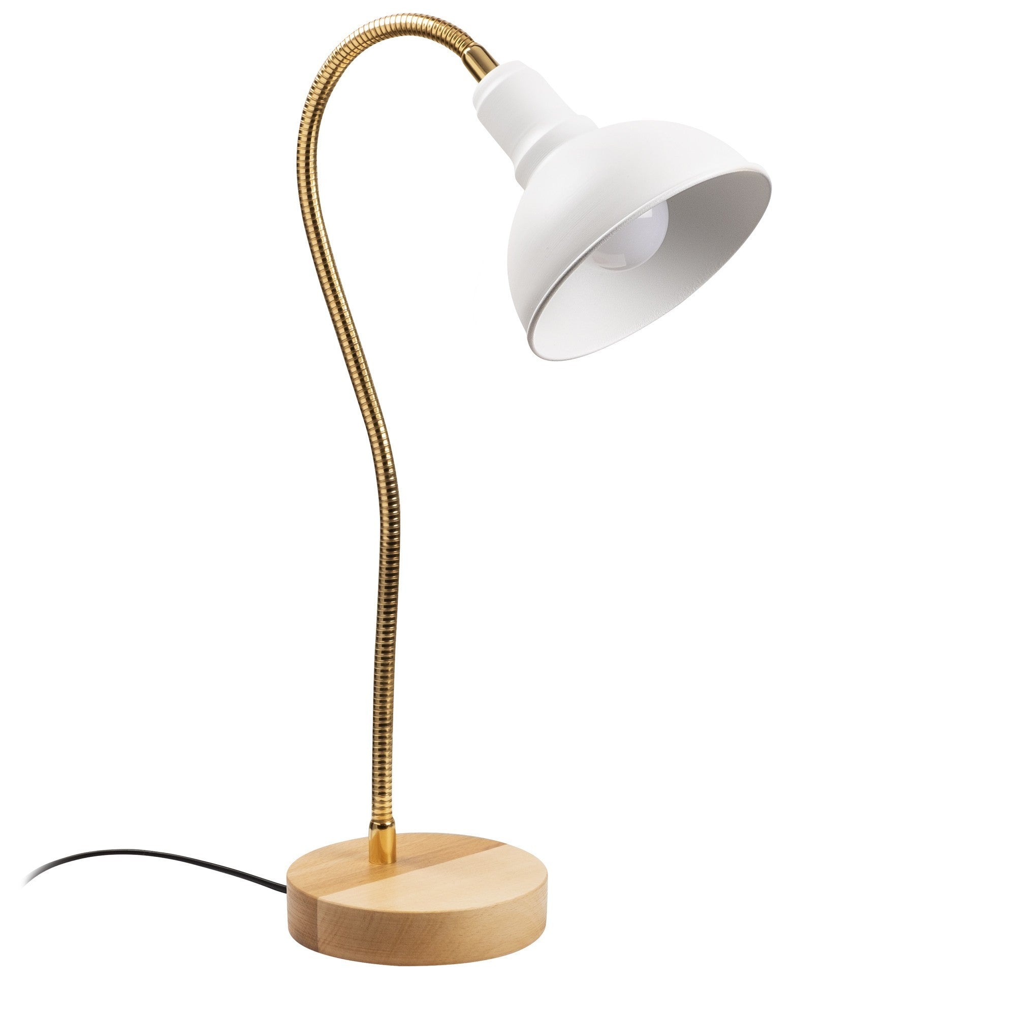 Candeeiro de Mesa Moderna com Corpo de Metal e Base de Madeira, 52 cm de Altura, 16 cm de Diâmetro, Soquete E27, Cor Branca | Design Elegante, Glamouroso e Escandinavo para Decoração de Casa