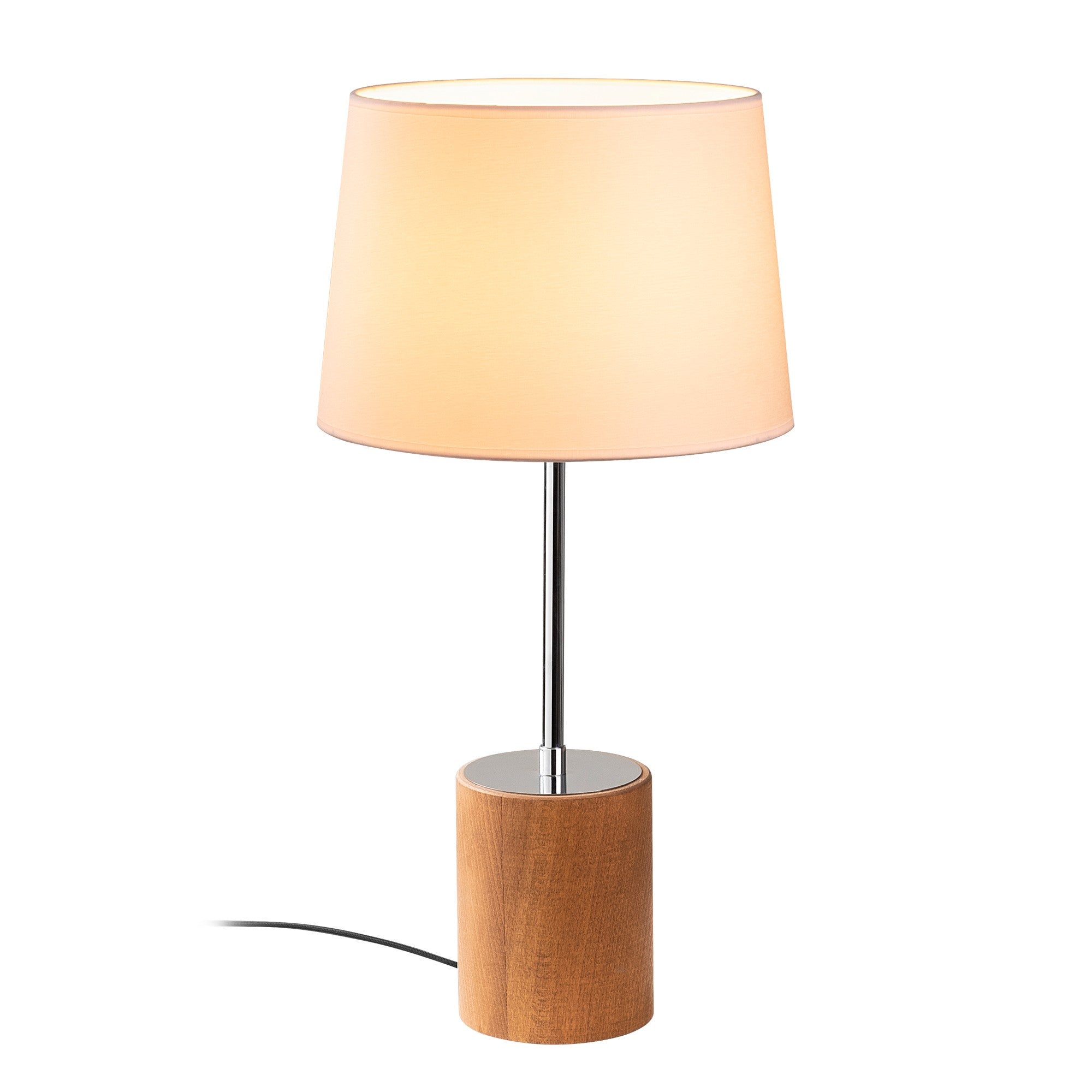 Candeeiro de Mesa Estilo Escandinavo, Corpo de Metal com Base de Madeira, 28 cm de Diâmetro, 57 cm de Altura, Soquete E27, Acabamento Prateado | Iluminação Elegante e Funcional para Espaços Modernos
