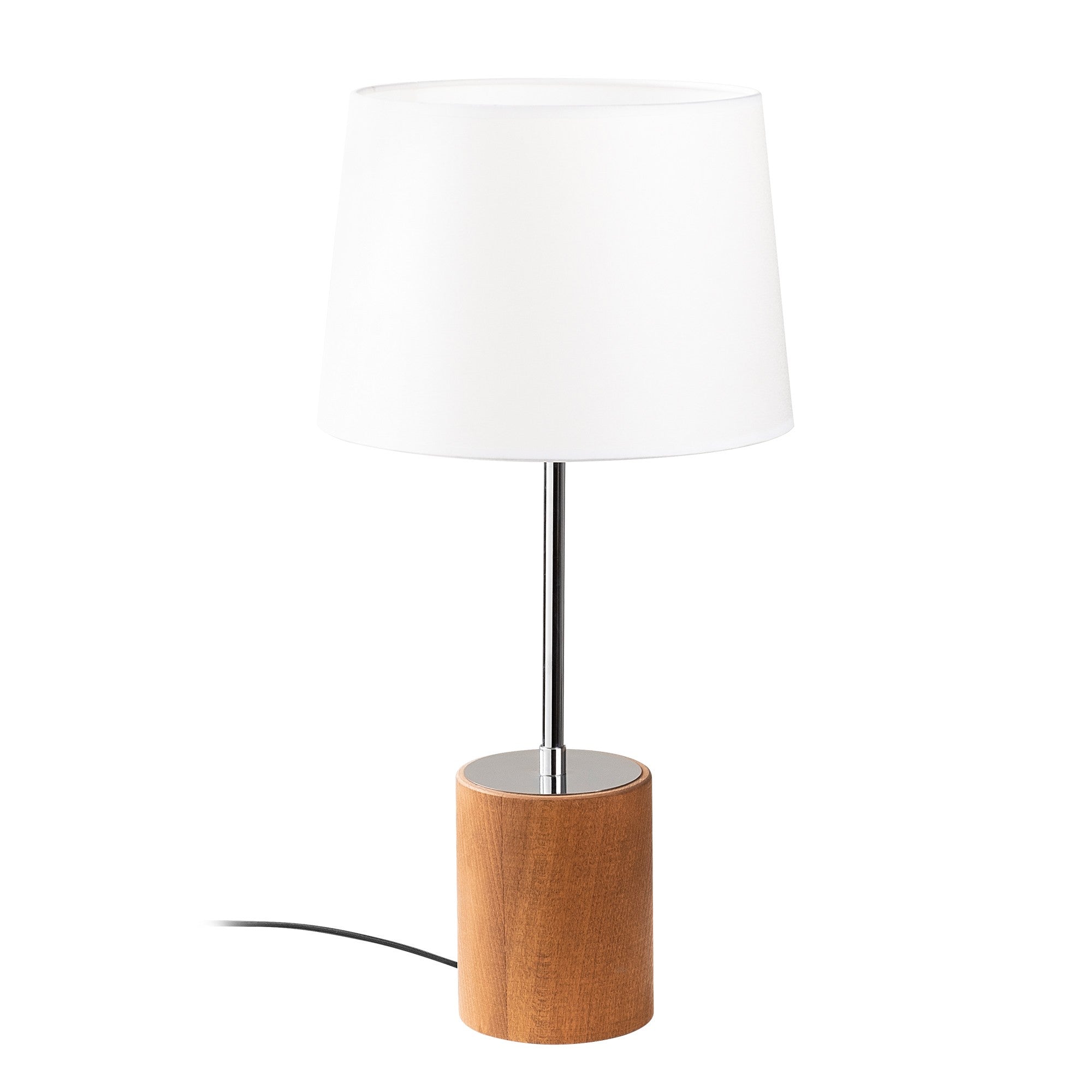 Candeeiro de Mesa Estilo Escandinavo, Corpo de Metal com Base de Madeira, 28 cm de Diâmetro, 57 cm de Altura, Soquete E27, Acabamento Prateado | Iluminação Elegante e Funcional para Espaços Modernos