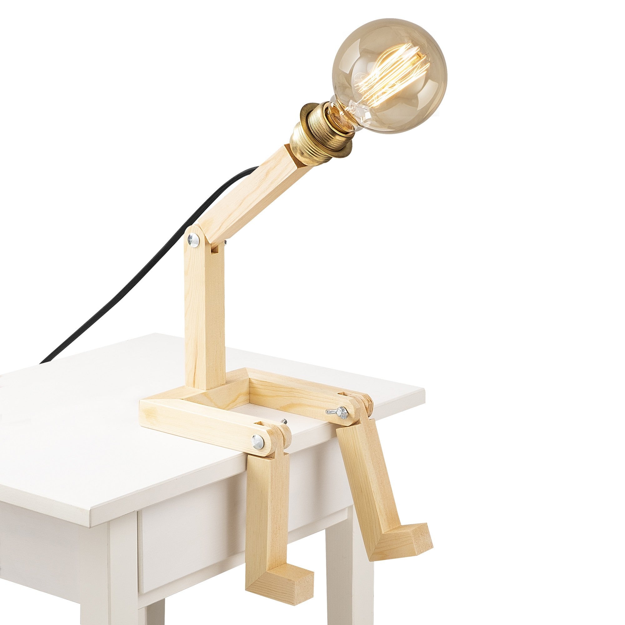 Candeeiro de Mesa Rústica Moderna, Corpo em Carpa, 15 x 17 x 48 cm | Soquete E27, Máx. 40 W, Cabo de 200 cm | Cor Natural, Perfeita para Decoração de Cabanas e Lodges