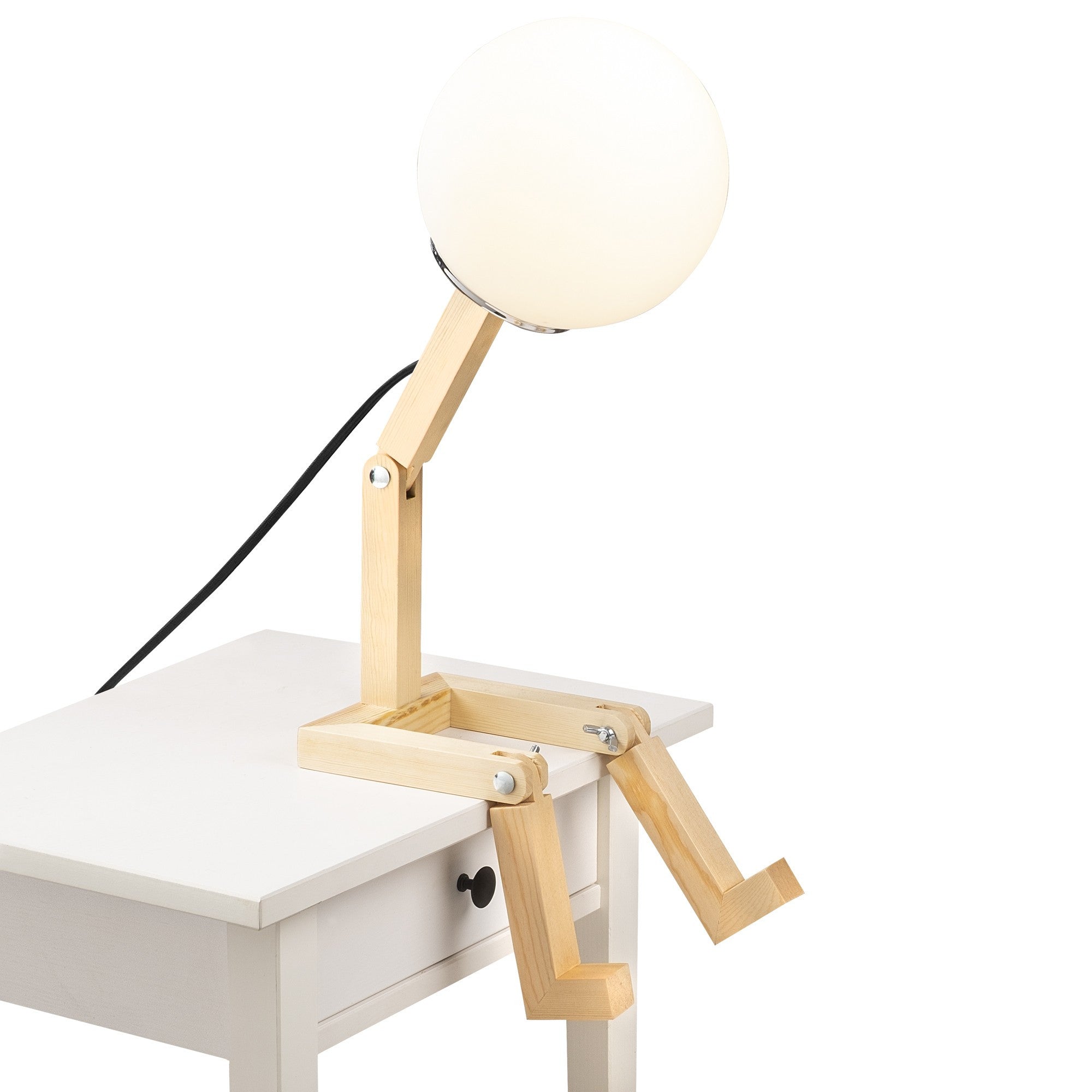 Candeeiro de Mesa Moderna de Madeira, Cor Natural, 15 x 17 x 56 cm | Soquete E27, Máx. 40 W, Cabo de 200 cm | Design de Cabana Rústica, Elegante e Funcional