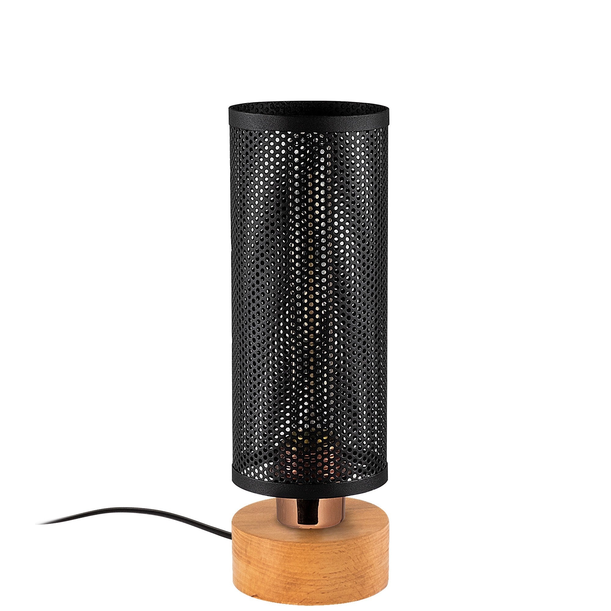 Candeeiro de Mesa Industrial, Corpo em Metal Preto com Base em Madeira, 31 cm de Altura, Soquete E27, 40 W Máx., 10 cm de Diâmetro | Iluminação Elegante e Funcional para Casa e Escritório