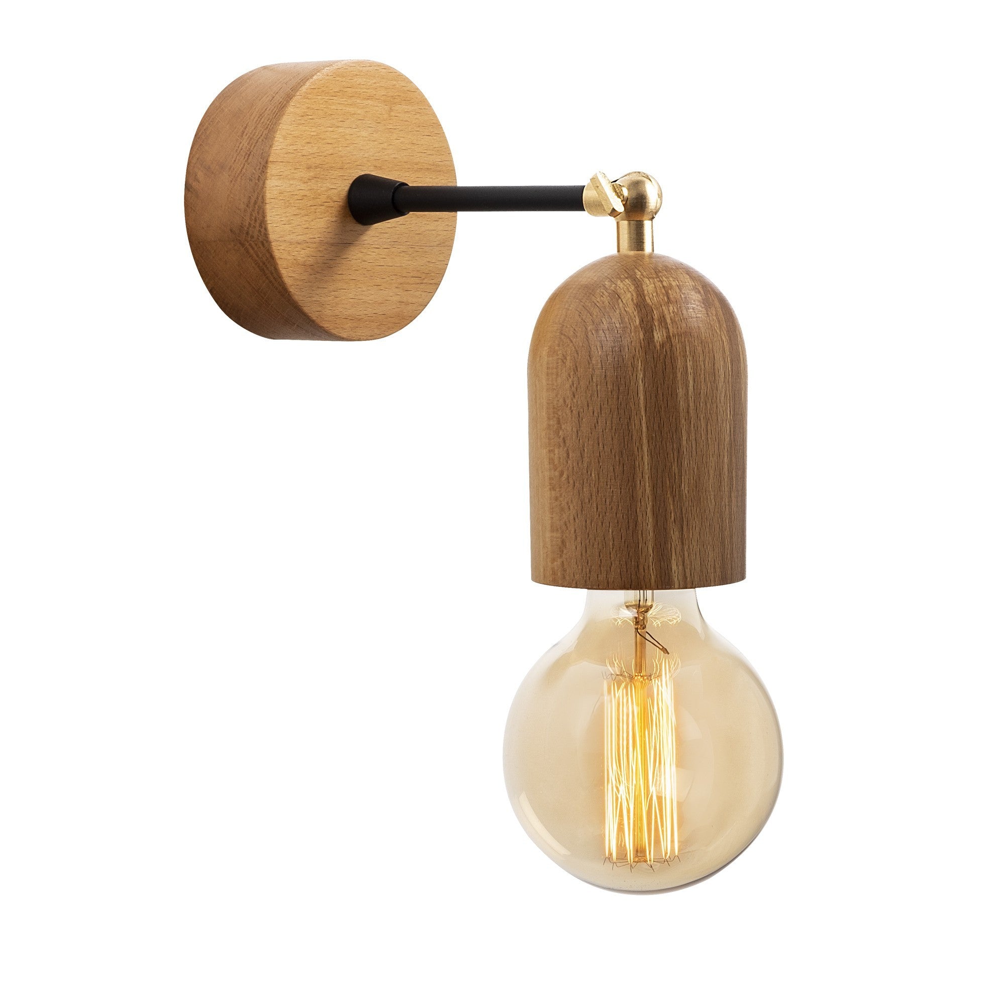 Candeeiro de Parede rústica moderna, corpo de madeira, 20 cm de altura, 7 cm de diâmetro | Soquete E27, máx. 40 W | Design escandinavo elegante para casa e escritório