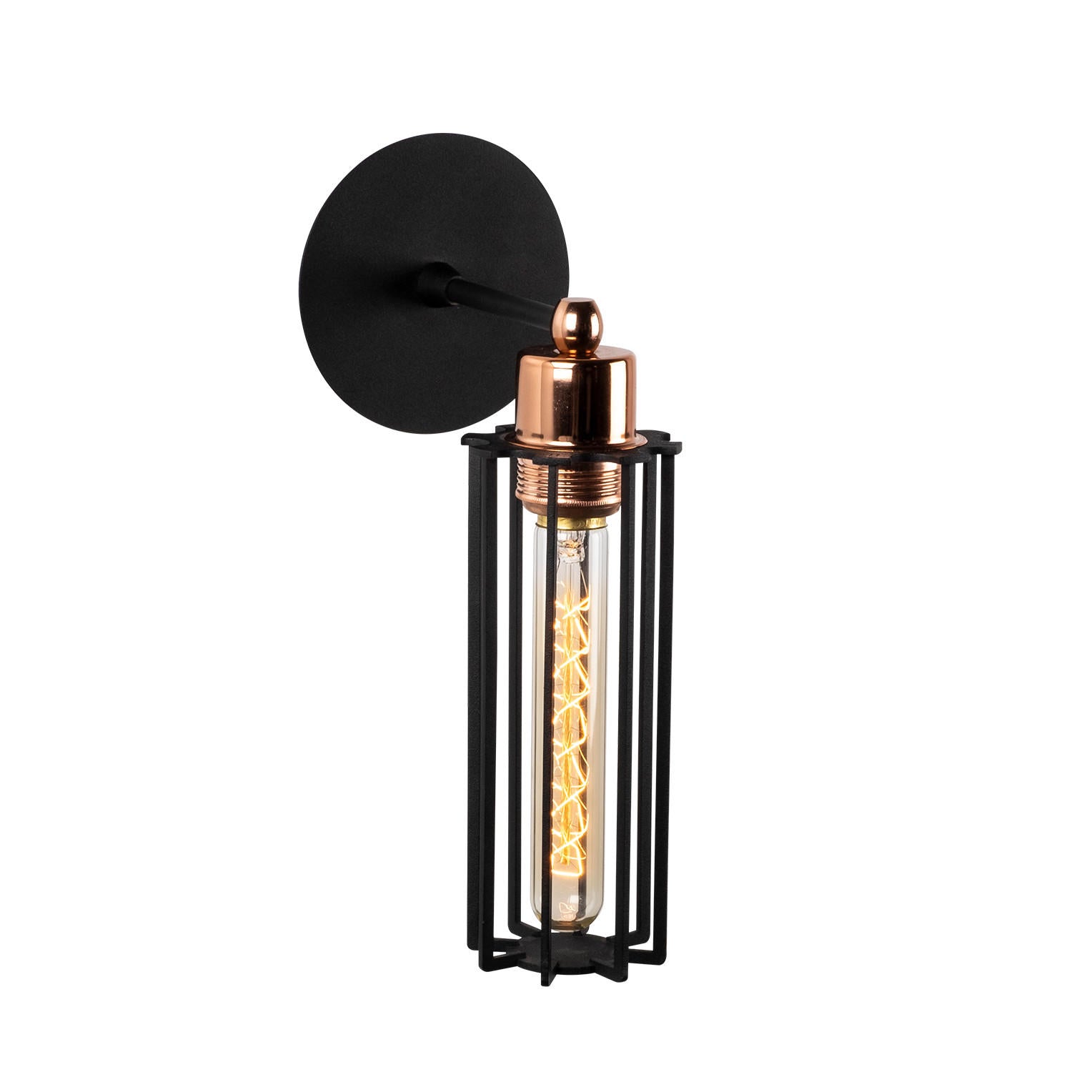 Candeeiro de Parede Preta Moderna, Corpo de Metal, 30 cm de Altura, 8 cm de Diâmetro, Soquete E27, IP20 | Design Industrial Elegante para Decoração de Casa e Hotel
