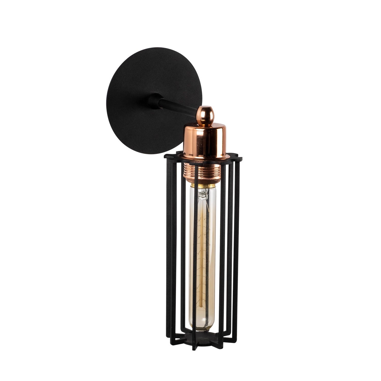 Candeeiro de Parede Preta Moderna, Corpo de Metal, 30 cm de Altura, 8 cm de Diâmetro, Soquete E27, IP20 | Design Industrial Elegante para Decoração de Casa e Hotel