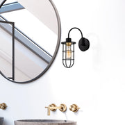 Candeeiro de Parede Industrial Moderna, Preta e Dourada, 12 cm de Diâmetro, 33 cm de Altura | Corpo em Ferro, Soquete E27, Máx. 40 W | Iluminação Elegante para Casa e Escritório
