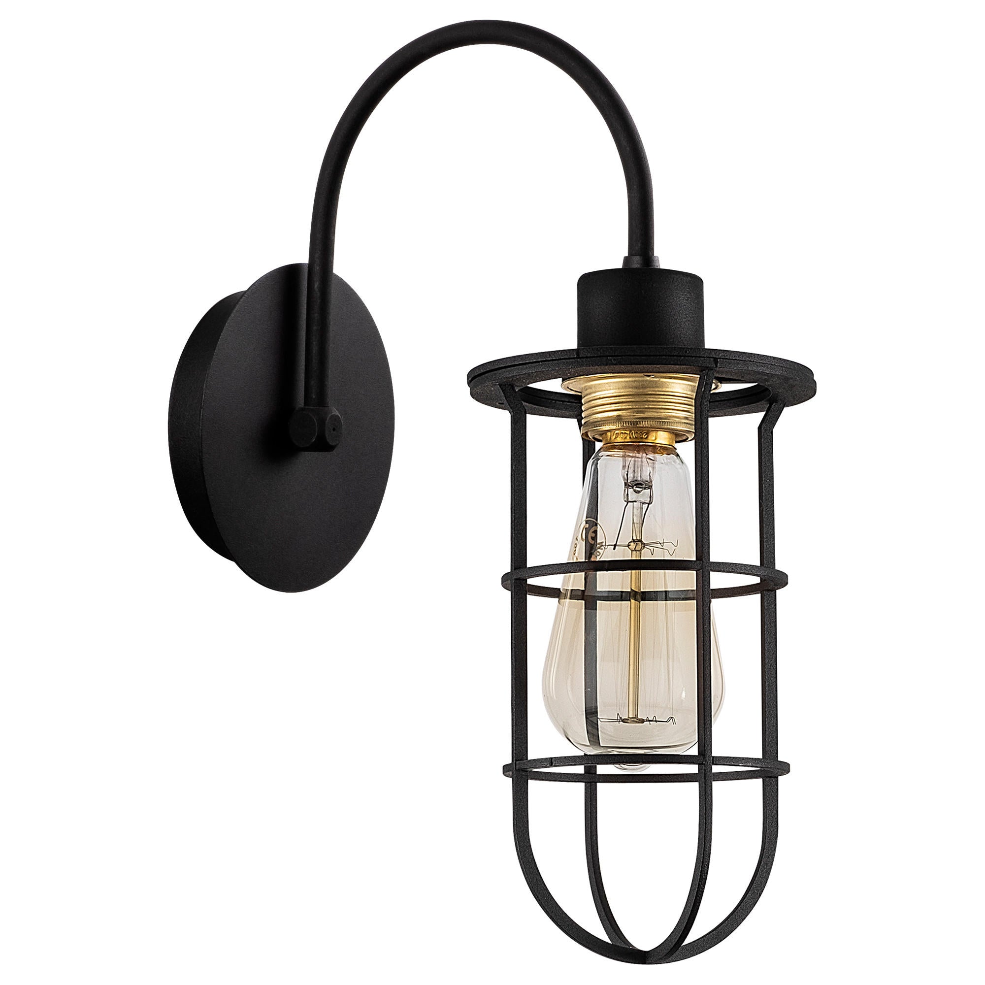 Candeeiro de Parede Industrial Moderna, Preta e Dourada, 12 cm de Diâmetro, 33 cm de Altura | Corpo em Ferro, Soquete E27, Máx. 40 W | Iluminação Elegante para Casa e Escritório