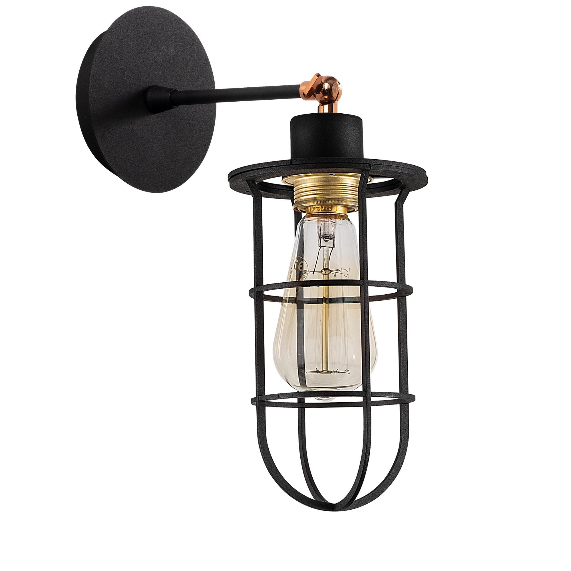 Candeeiro de Parede Industrial Moderna, Preta e Dourada, 12 cm de Diâmetro, 30 cm de Altura | Corpo em Metal, Soquete E27, Máx. 40 W | Iluminação Elegante para Casa e Escritório