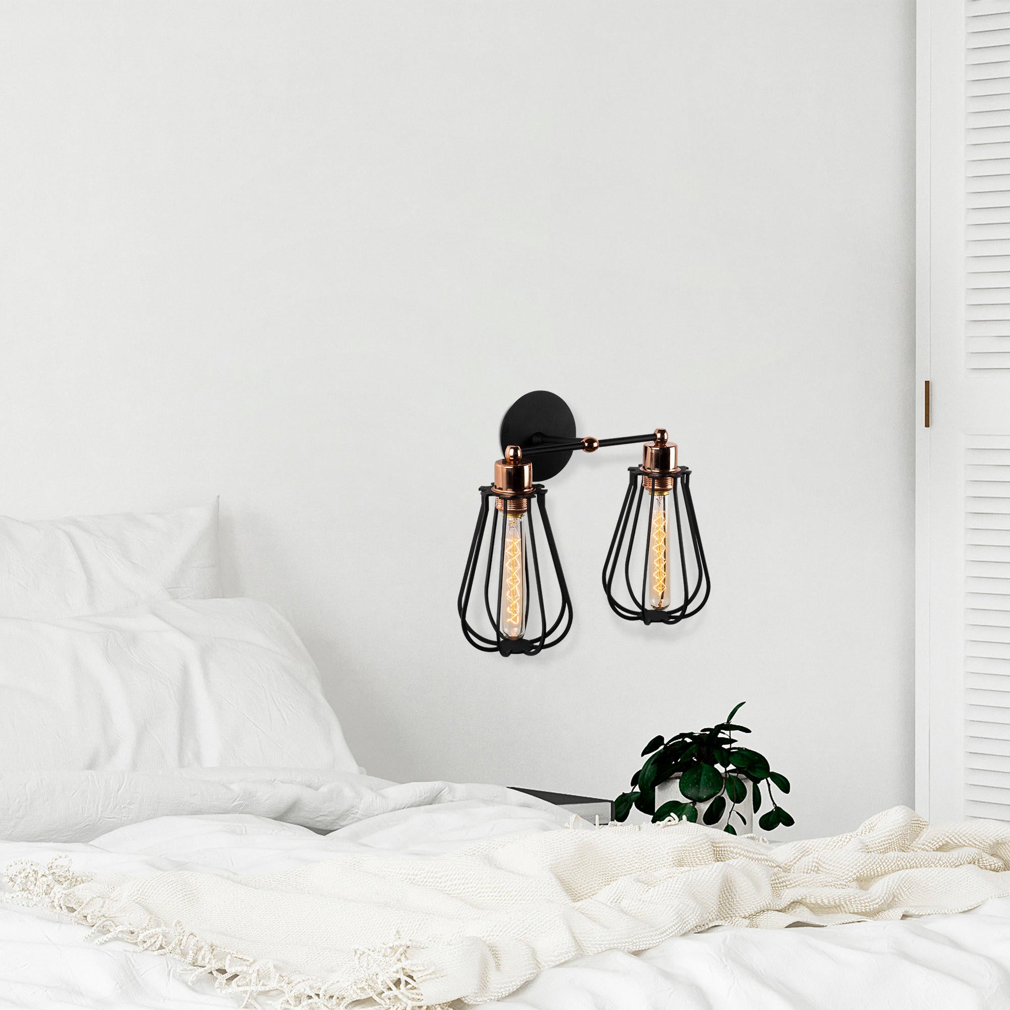 Candeeiro de Parede Industrial, Preto e Bronze, 15 cm de Diâmetro, 32 cm de Altura | Corpo em Metal, 2 x E27 máx. 40 W | Iluminação Elegante para Espaços Modernos, Classificação IP20