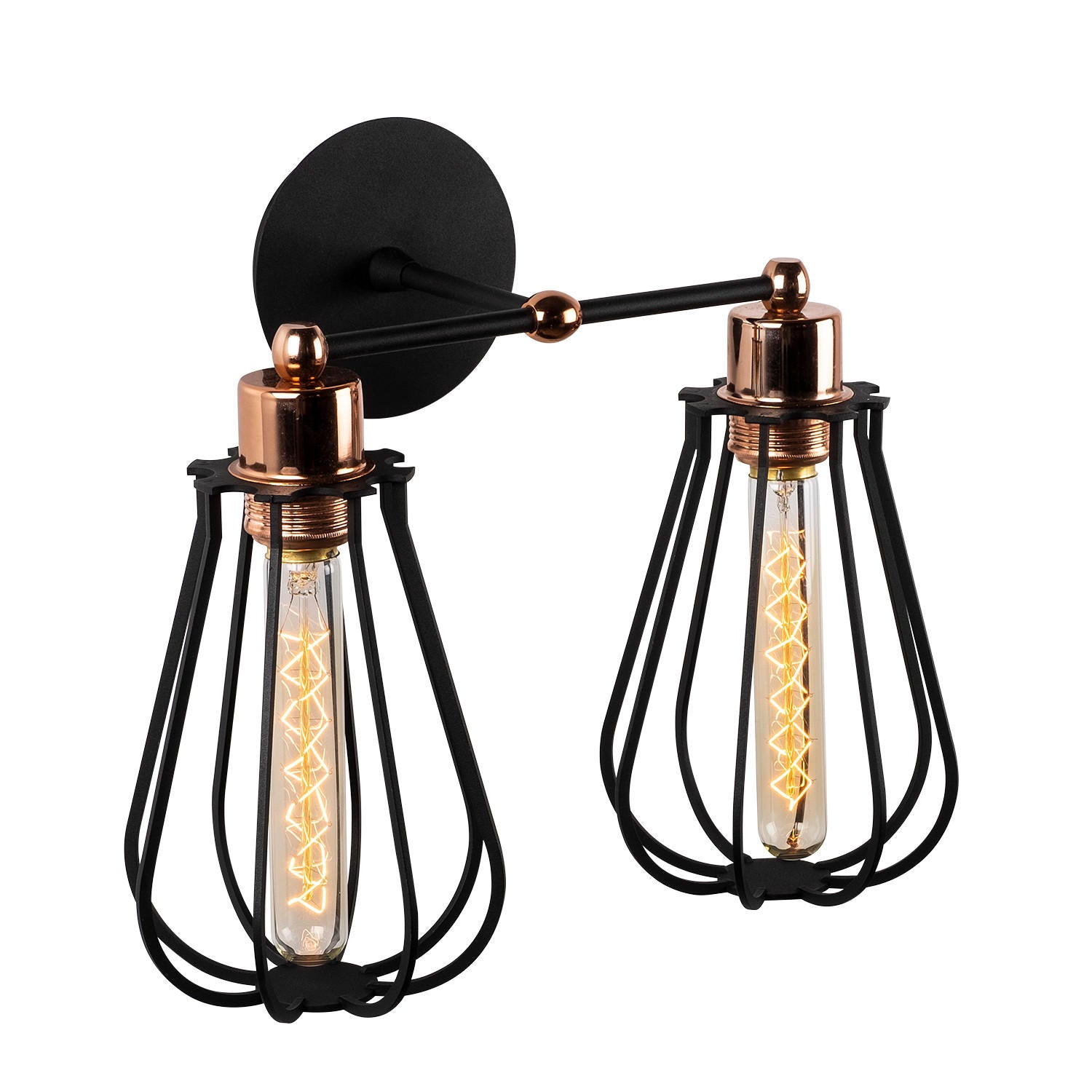 Candeeiro de Parede Industrial, Preto e Bronze, 15 cm de Diâmetro, 32 cm de Altura | Corpo em Metal, 2 x E27 máx. 40 W | Iluminação Elegante para Espaços Modernos, Classificação IP20