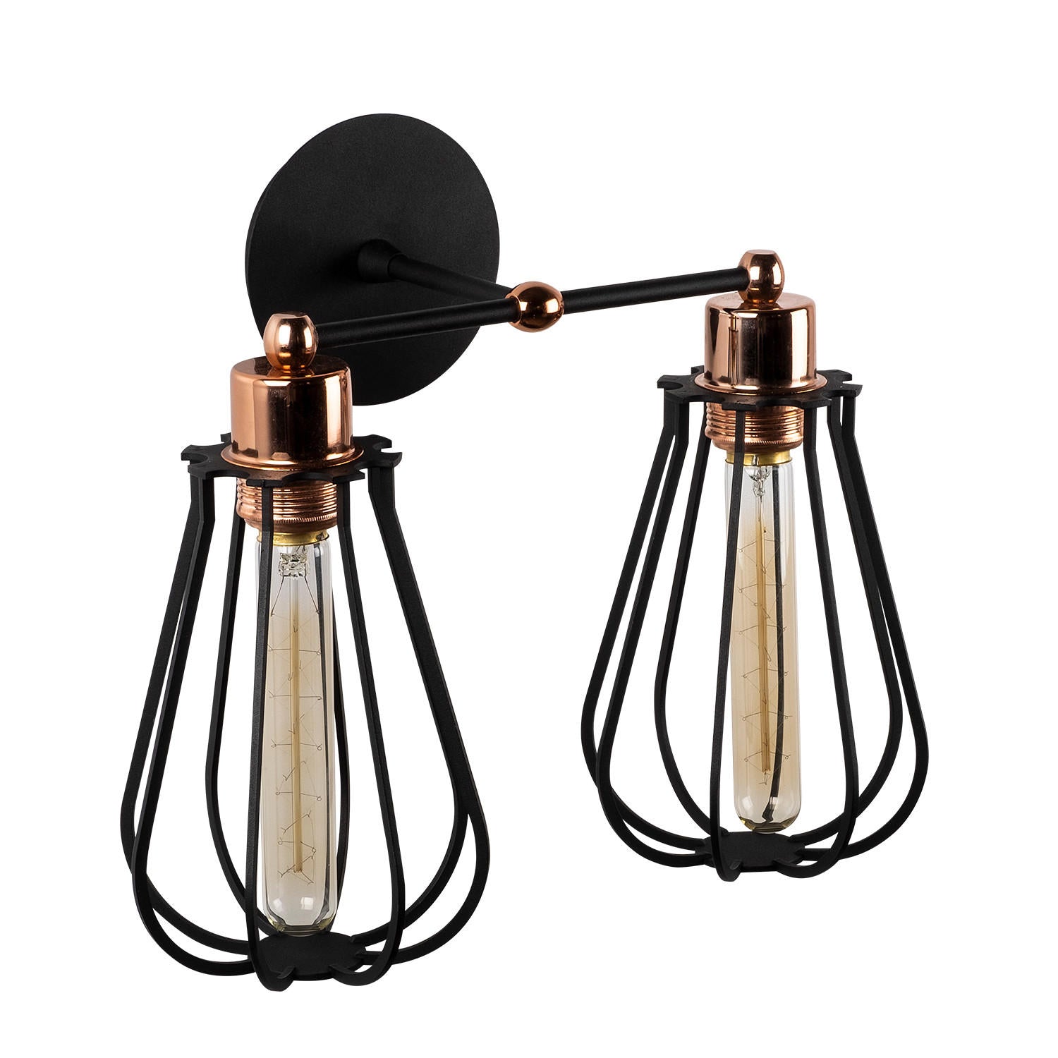 Candeeiro de Parede Industrial, Preto e Bronze, 15 cm de Diâmetro, 32 cm de Altura | Corpo em Metal, 2 x E27 máx. 40 W | Iluminação Elegante para Espaços Modernos, Classificação IP20