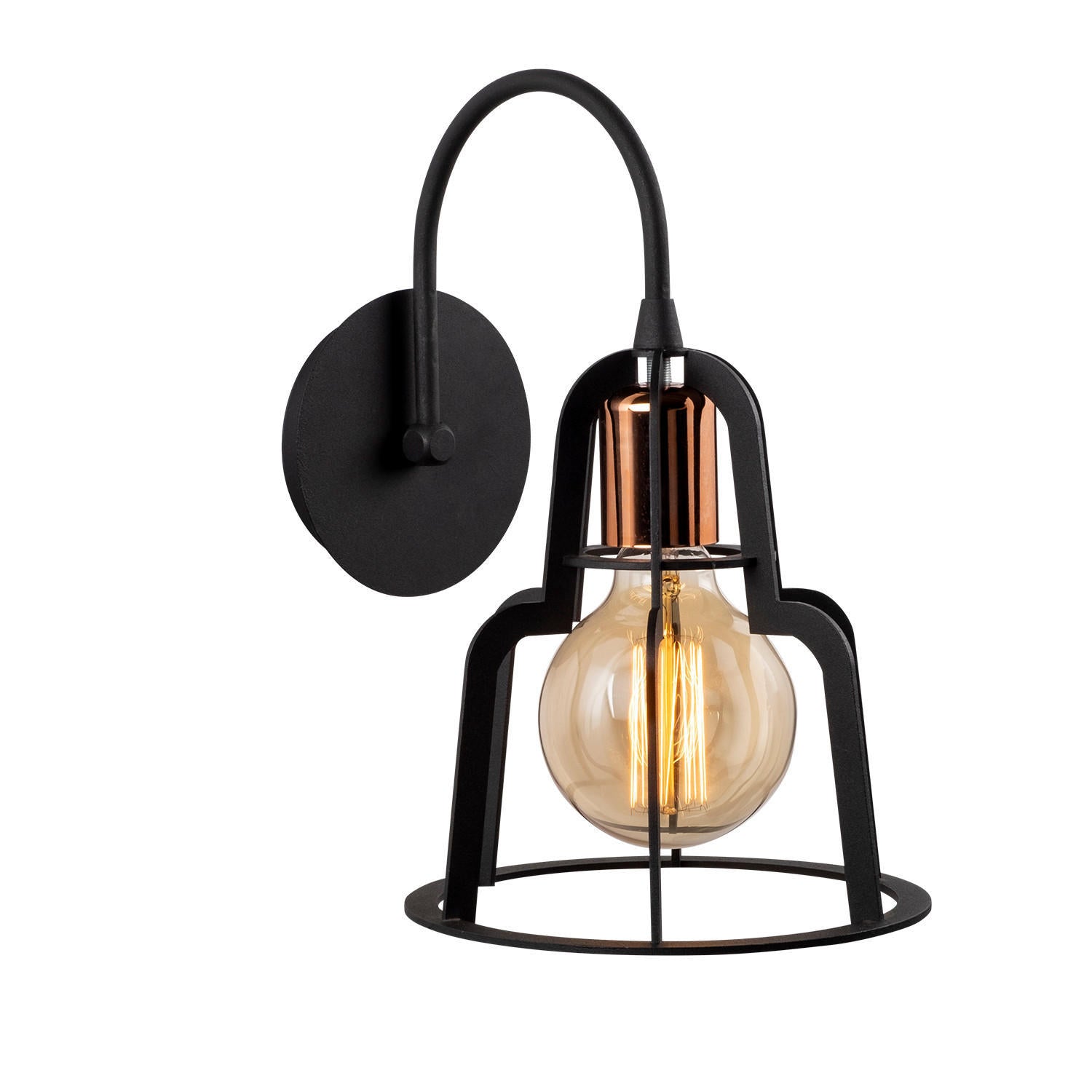 Candeeiro de Parede Industrial, Preto e Bronze, 20 cm de Diâmetro, 31 cm de Altura | Corpo em Metal, Soquete E27, Máx. 40 W | Iluminação Elegante para Espaços Modernos, Classificação IP20