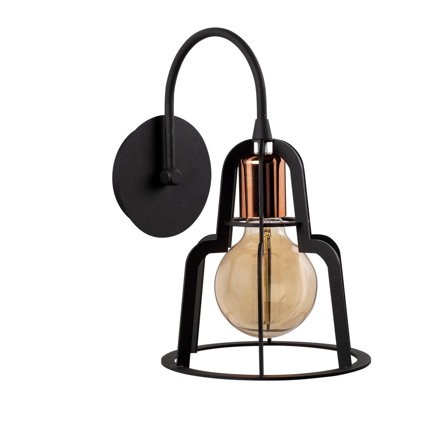 Candeeiro de Parede Industrial, Preto e Bronze, 20 cm de Diâmetro, 31 cm de Altura | Corpo em Metal, Soquete E27, Máx. 40 W | Iluminação Elegante para Espaços Modernos, Classificação IP20