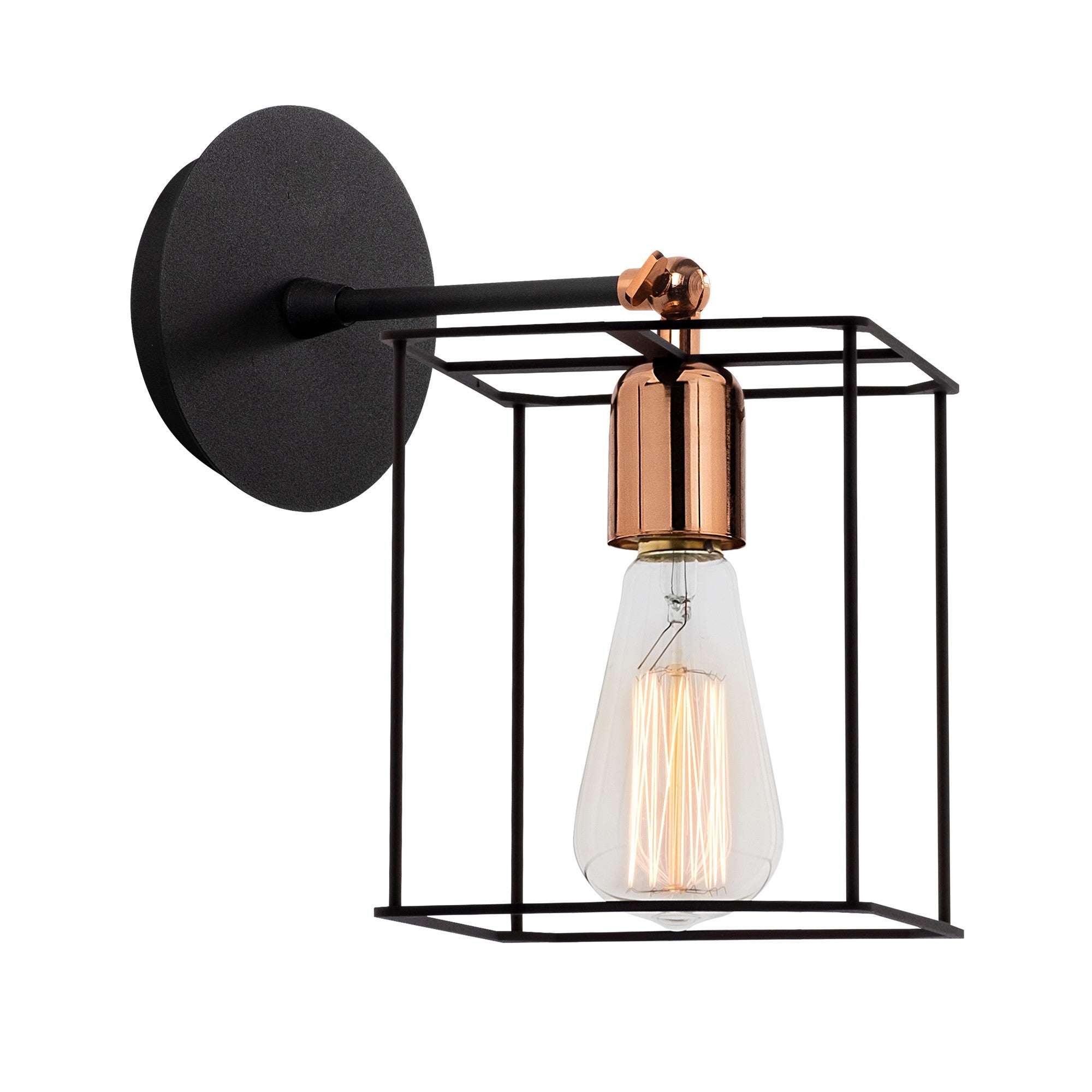 Candeeiro de Parede Industrial, Preto e Bronze, 15 cm de Diâmetro, 23 cm de Altura | Corpo em Metal, Soquete E27, Máx. 40 W | Iluminação Elegante para Espaços Modernos