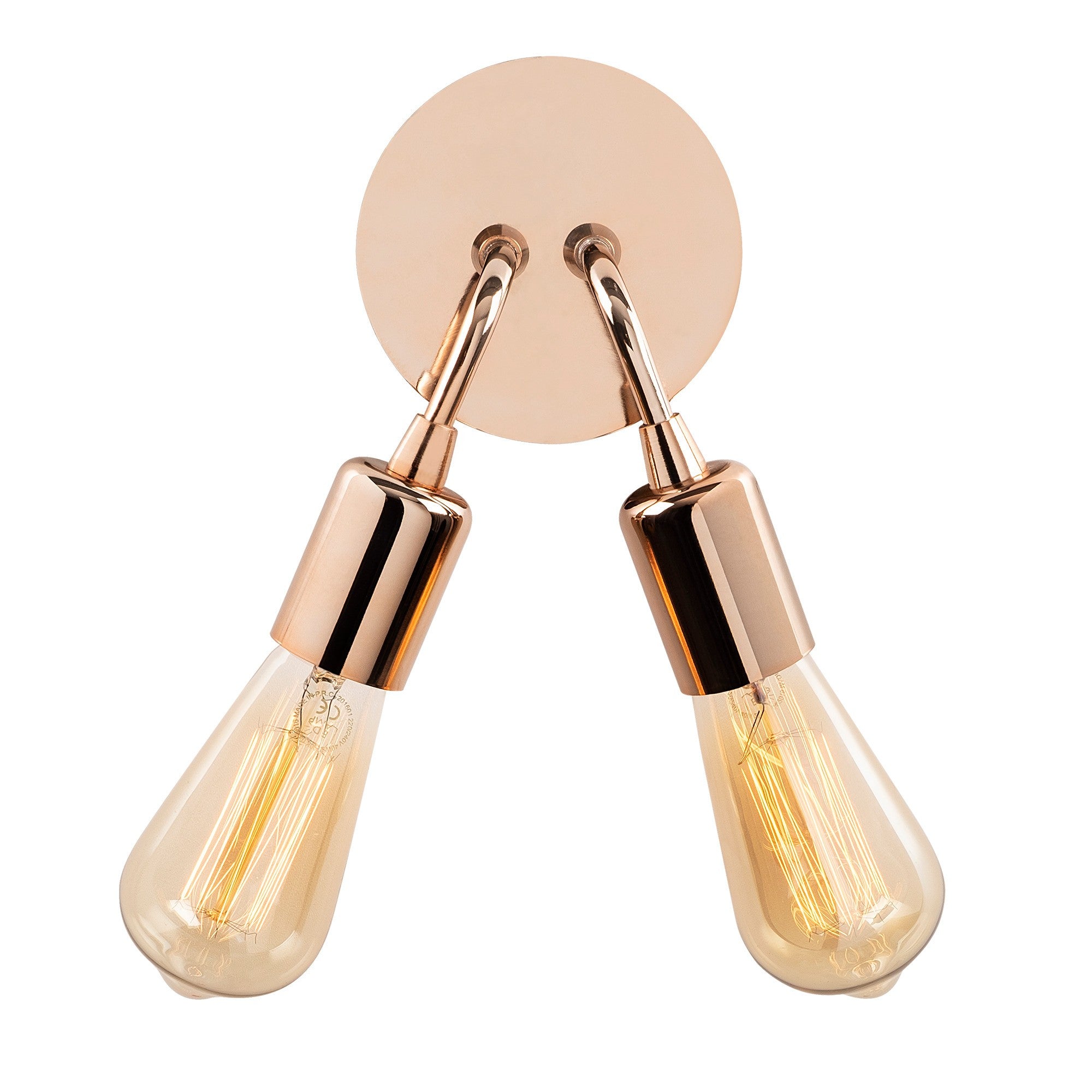 Candeeiro de Parede moderna em cobre, 14 cm de diâmetro, 20 cm de altura | Corpo de metal, 2 soquetes E27, IP20 | Iluminação elegante e glamourosa para decoração de casa