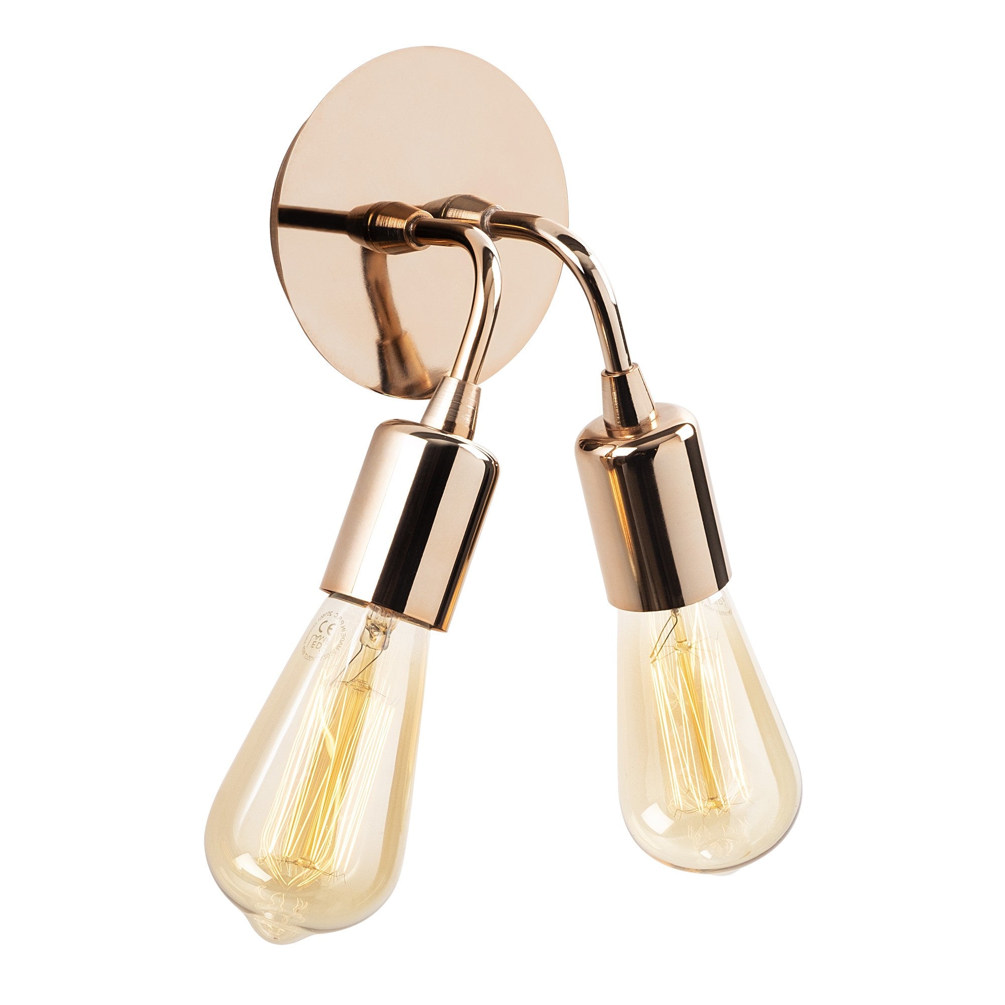 Candeeiro de Parede moderna em cobre, 14 cm de diâmetro, 20 cm de altura | Corpo de metal, 2 soquetes E27, IP20 | Iluminação elegante e glamourosa para decoração de casa