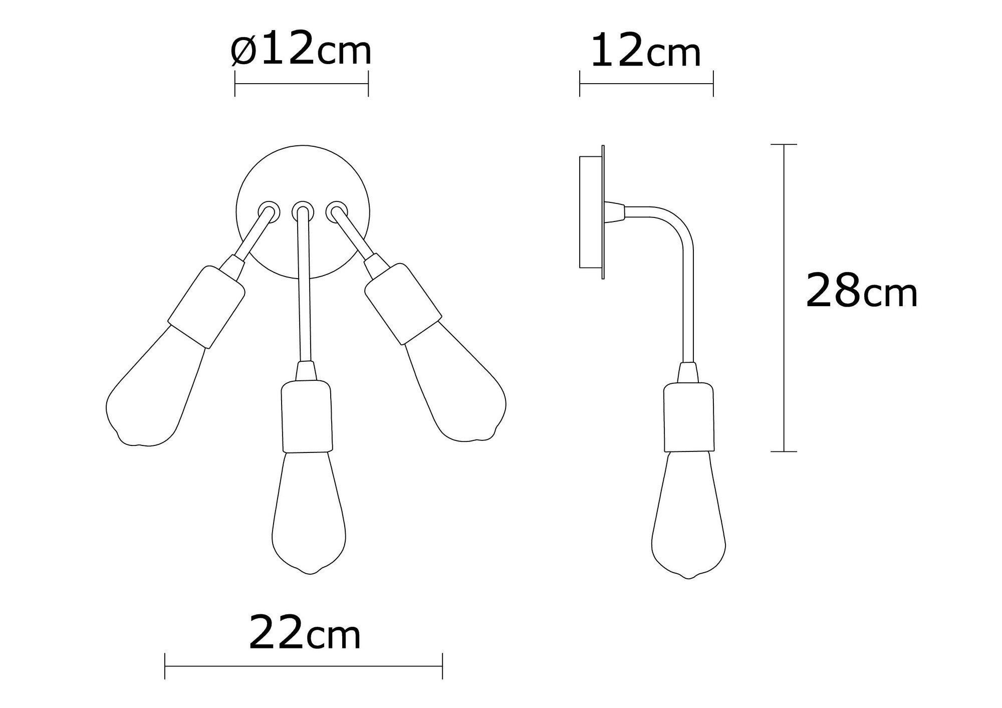 Candeeiro de Parede Elegante Dourada, 22 cm de Diâmetro, 28 cm de Altura | Corpo de Metal, 3 Soquetes E27, Design Moderno | Perfeita para Decoração e Ambiente Glamourosos