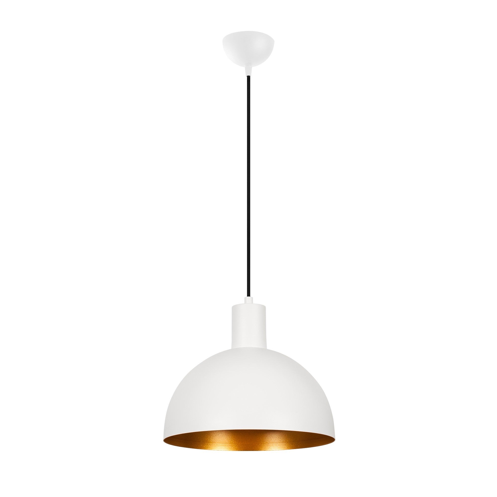 Candeeiro de Teto Elegante Branco e Dourado, 30 cm de Diâmetro, Altura Ajustável, Corpo de Ferro, Soquete E27, Design Escandinavo Moderno | Perfeito para Decoração de Casa