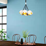 Candeeiro de Teto Elegante Branco e Dourado, 45 cm de Diâmetro, Altura Ajustável, Corpo em Metal, 7 Soquetes E27, Design Escandinavo Moderno | Perfeito para Decoração de Casa