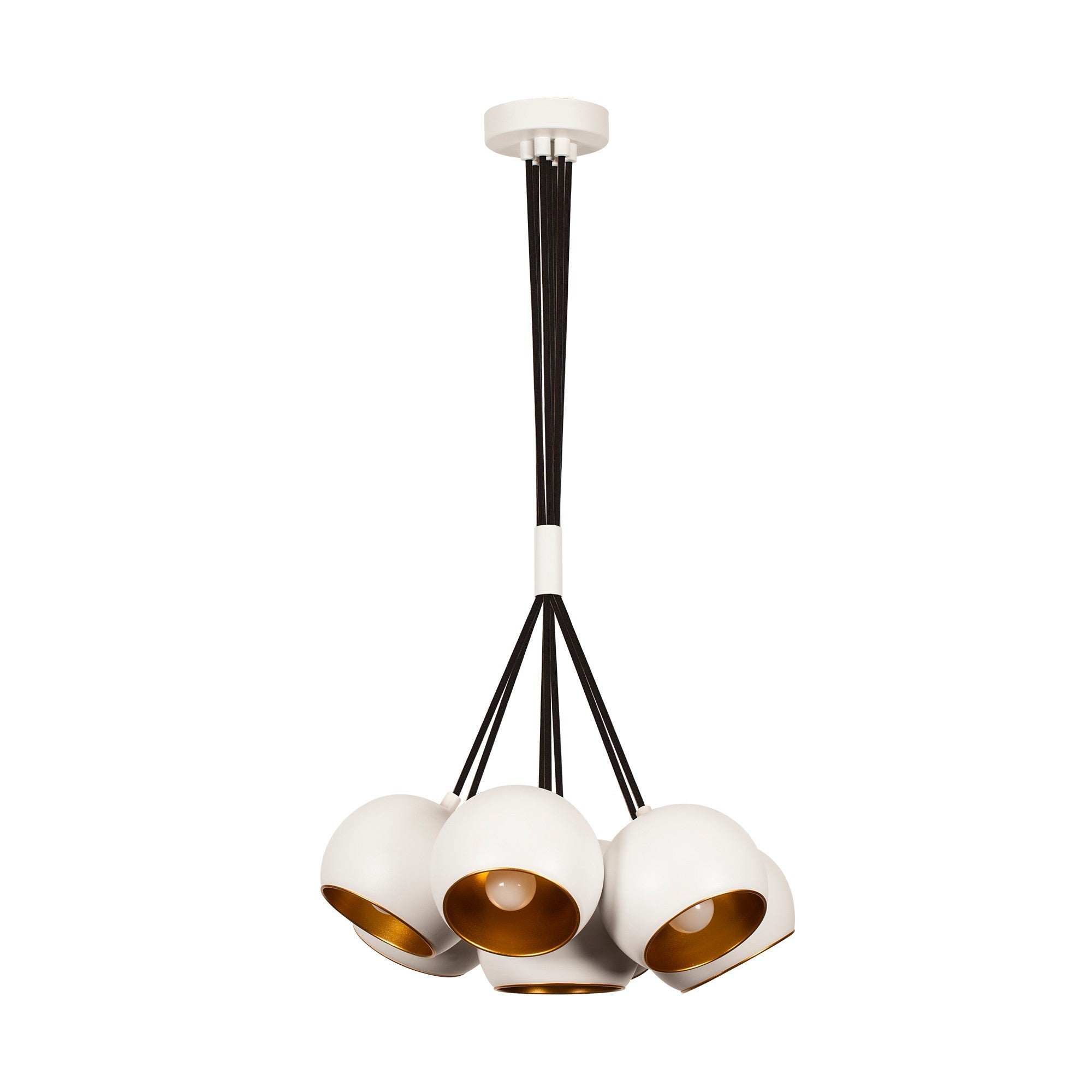 Candeeiro de Teto Elegante Branco e Dourado, 45 cm de Diâmetro, Altura Ajustável, Corpo em Metal, 7 Soquetes E27, Design Escandinavo Moderno | Perfeito para Decoração de Casa