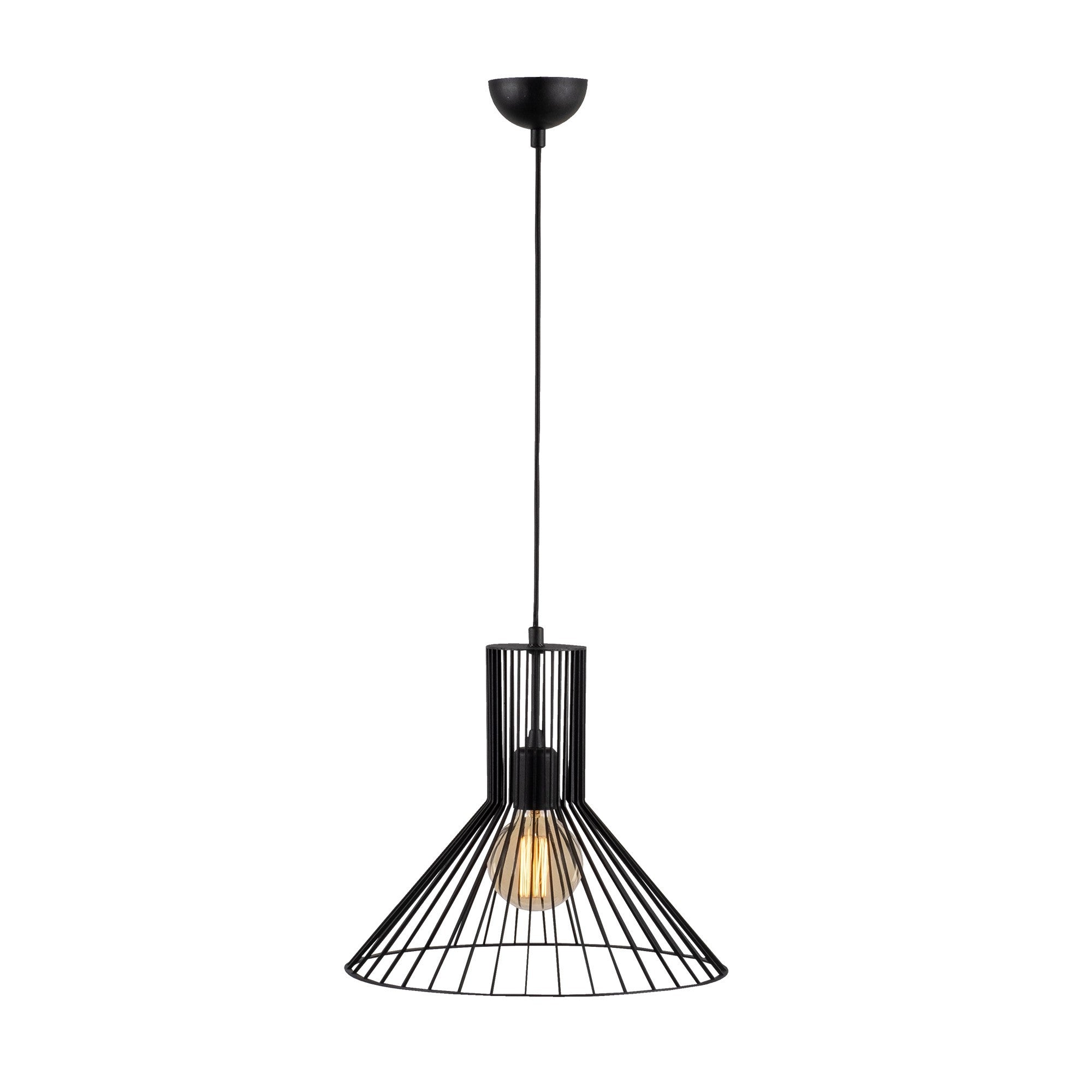 Candeeiro de Teto industrial preto, corpo de metal, 38 cm de diâmetro, altura ajustável, soquete E27, 40 W máx., design moderno e elegante para residências e escritórios