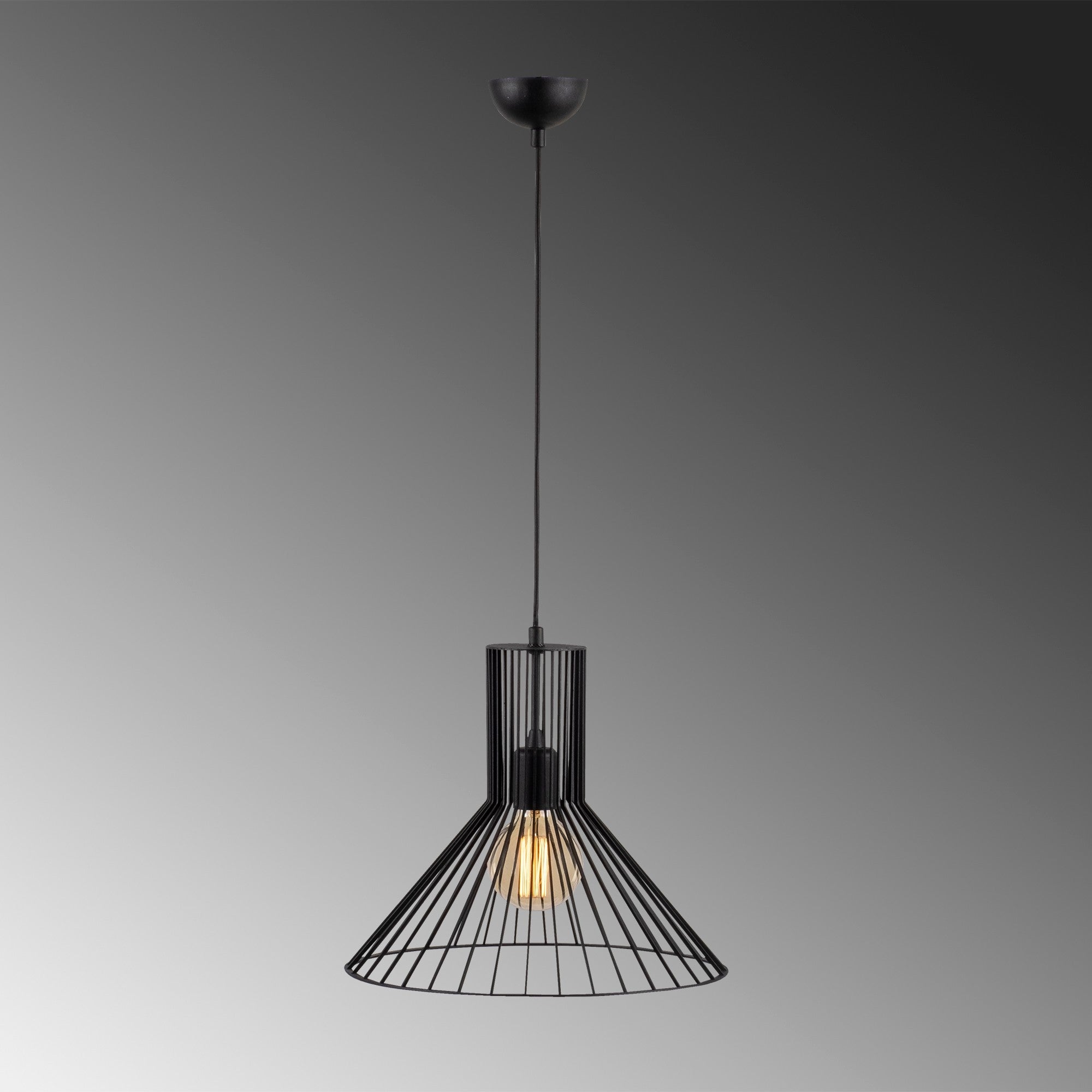 Candeeiro de Teto industrial preto, corpo de metal, 38 cm de diâmetro, altura ajustável, soquete E27, 40 W máx., design moderno e elegante para residências e escritórios