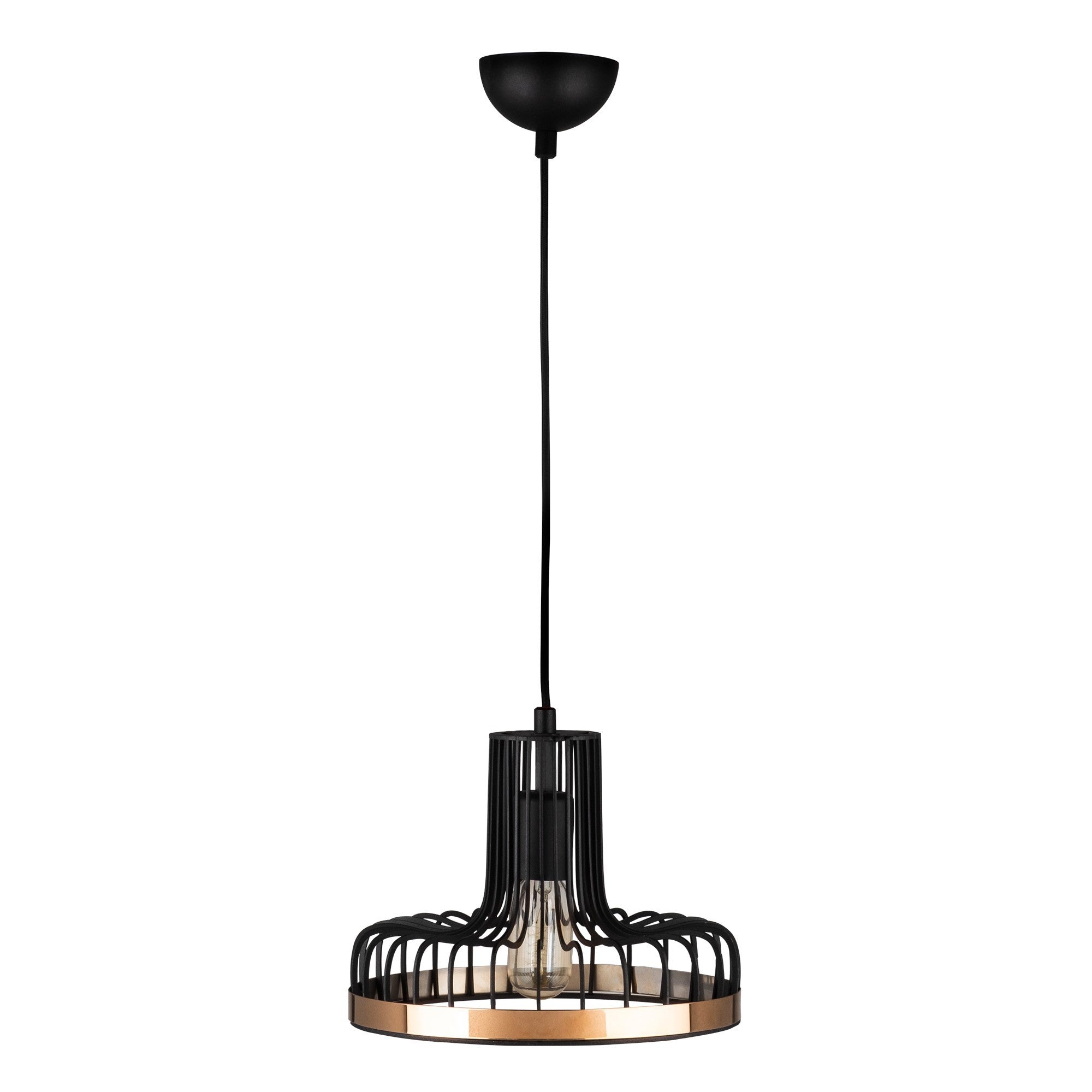 Candeeiro de Teto Industrial, Preto e Cobre, 20 cm de Diâmetro, 116 cm de Altura | Altura Ajustável, Soquete E27, IP20 | Iluminação Elegante para Espaços Modernos