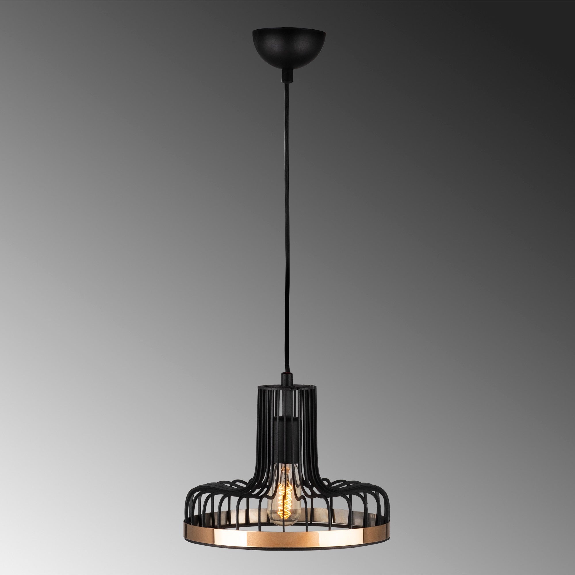 Candeeiro de Teto Industrial, Preto e Cobre, 20 cm de Diâmetro, 116 cm de Altura | Altura Ajustável, Soquete E27, IP20 | Iluminação Elegante para Espaços Modernos