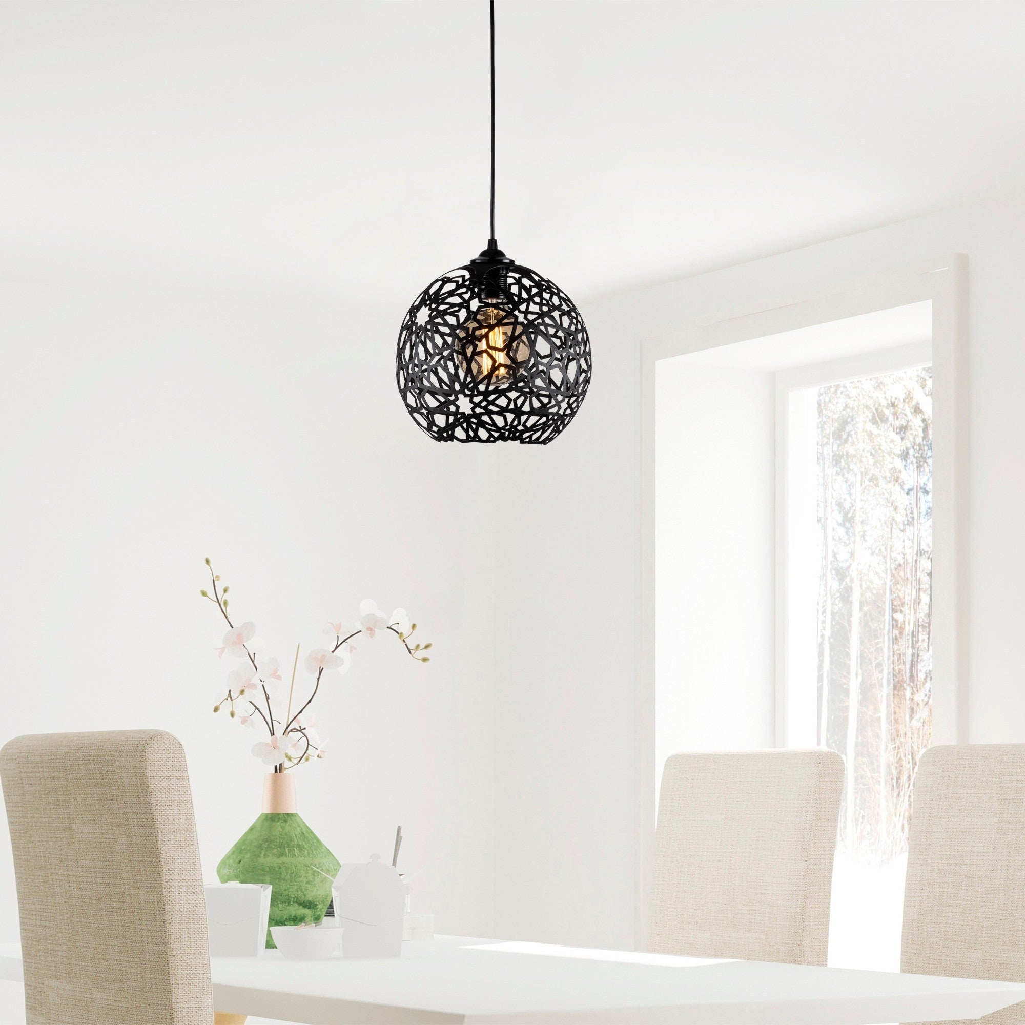 Candeeiro de Teto preto moderno, altura ajustável de 119 cm, diâmetro de 25 cm, corpo de ferro, soquete E27, design elegante para casa e escritório, classificação IP20