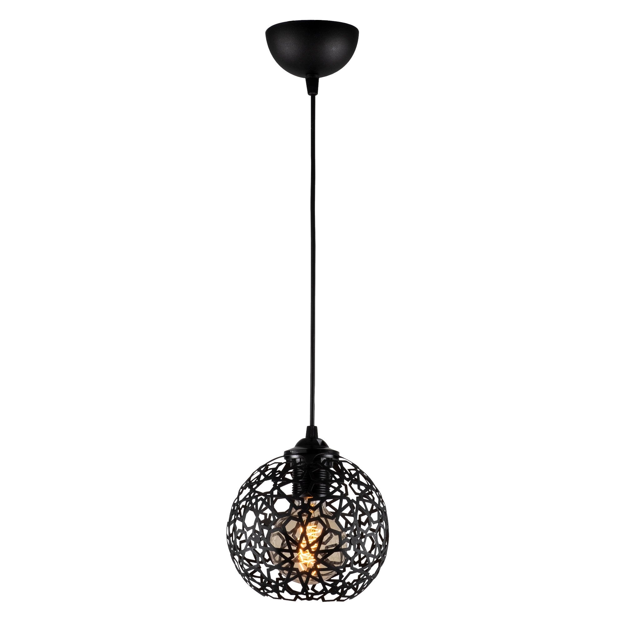Candeeiro de Teto moderno preto, corpo de metal, 17 cm de diâmetro, 115 cm de altura | Altura ajustável, soquete E27, iluminação elegante para casa e escritório