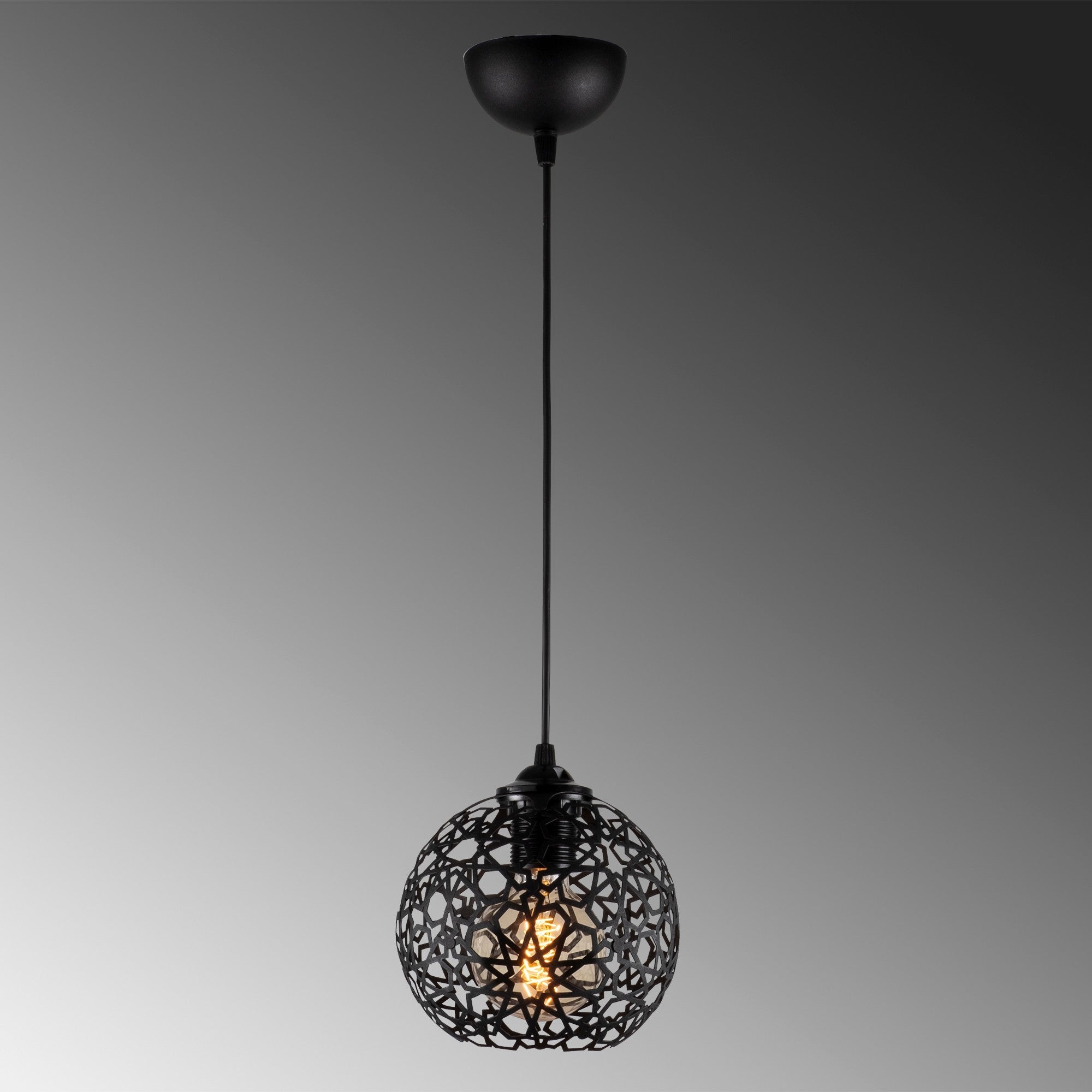 Candeeiro de Teto moderno preto, corpo de metal, 17 cm de diâmetro, 115 cm de altura | Altura ajustável, soquete E27, iluminação elegante para casa e escritório