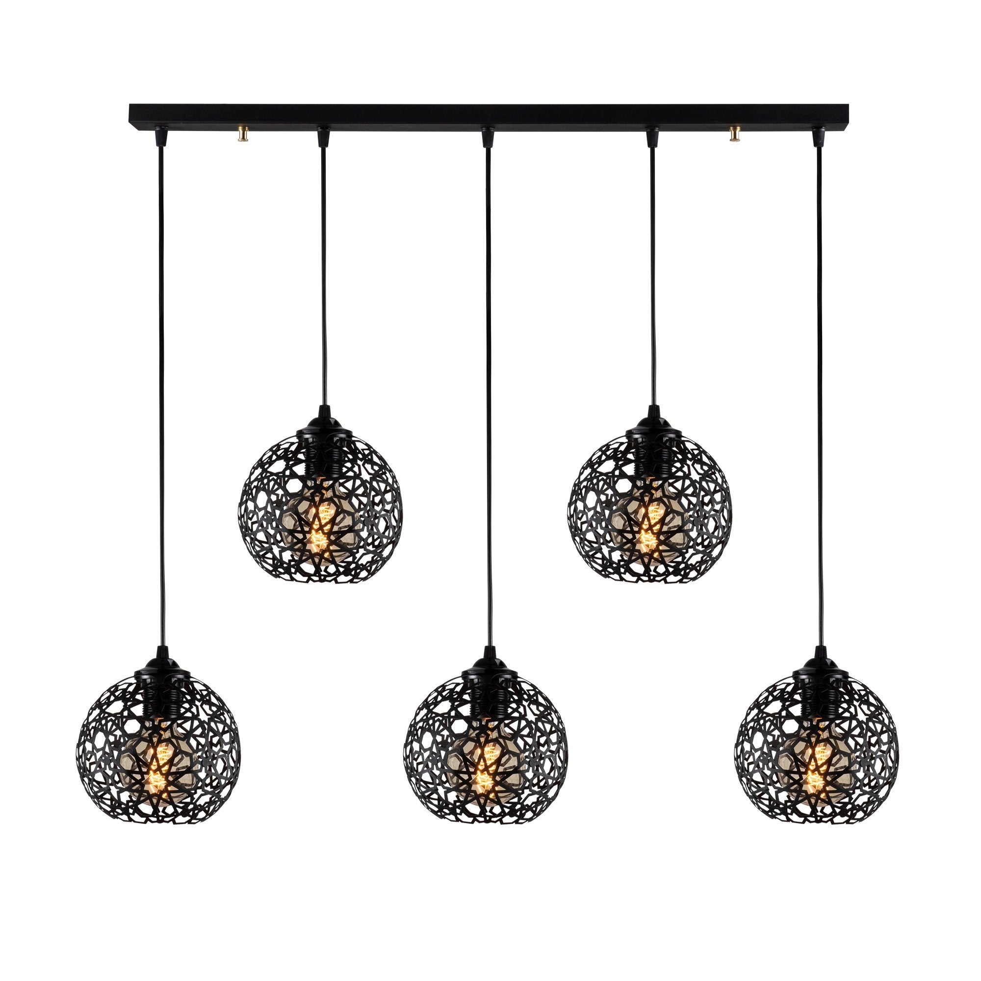 Candeeiro de Teto preto moderno, corpo de metal, 100 x 17 cm, altura 119 cm, ajustável, 5 x E27 máx. 40 W, design elegante para iluminação residencial e de escritório