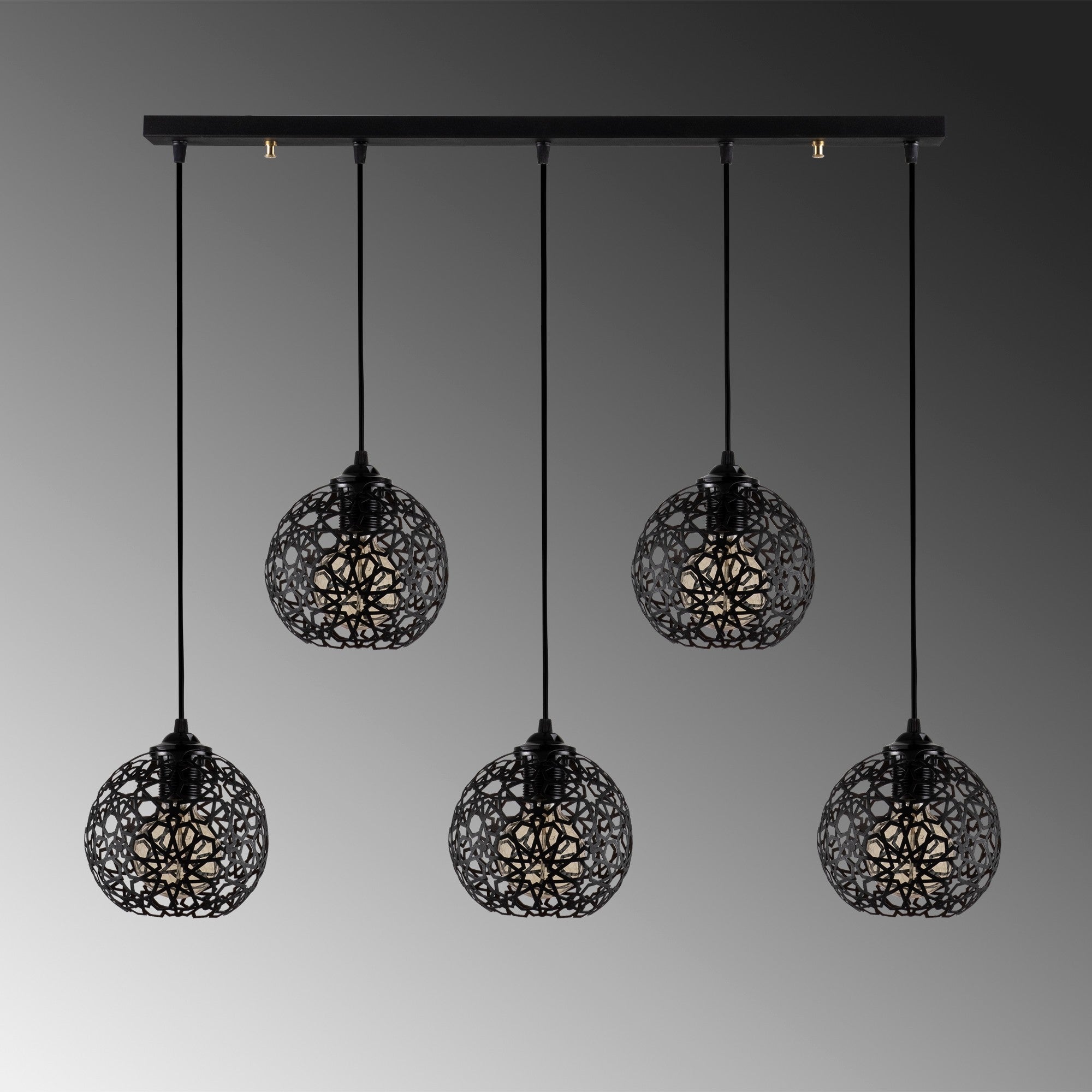 Candeeiro de Teto preto moderno, corpo de metal, 100 x 17 cm, altura 119 cm, ajustável, 5 x E27 máx. 40 W, design elegante para iluminação residencial e de escritório