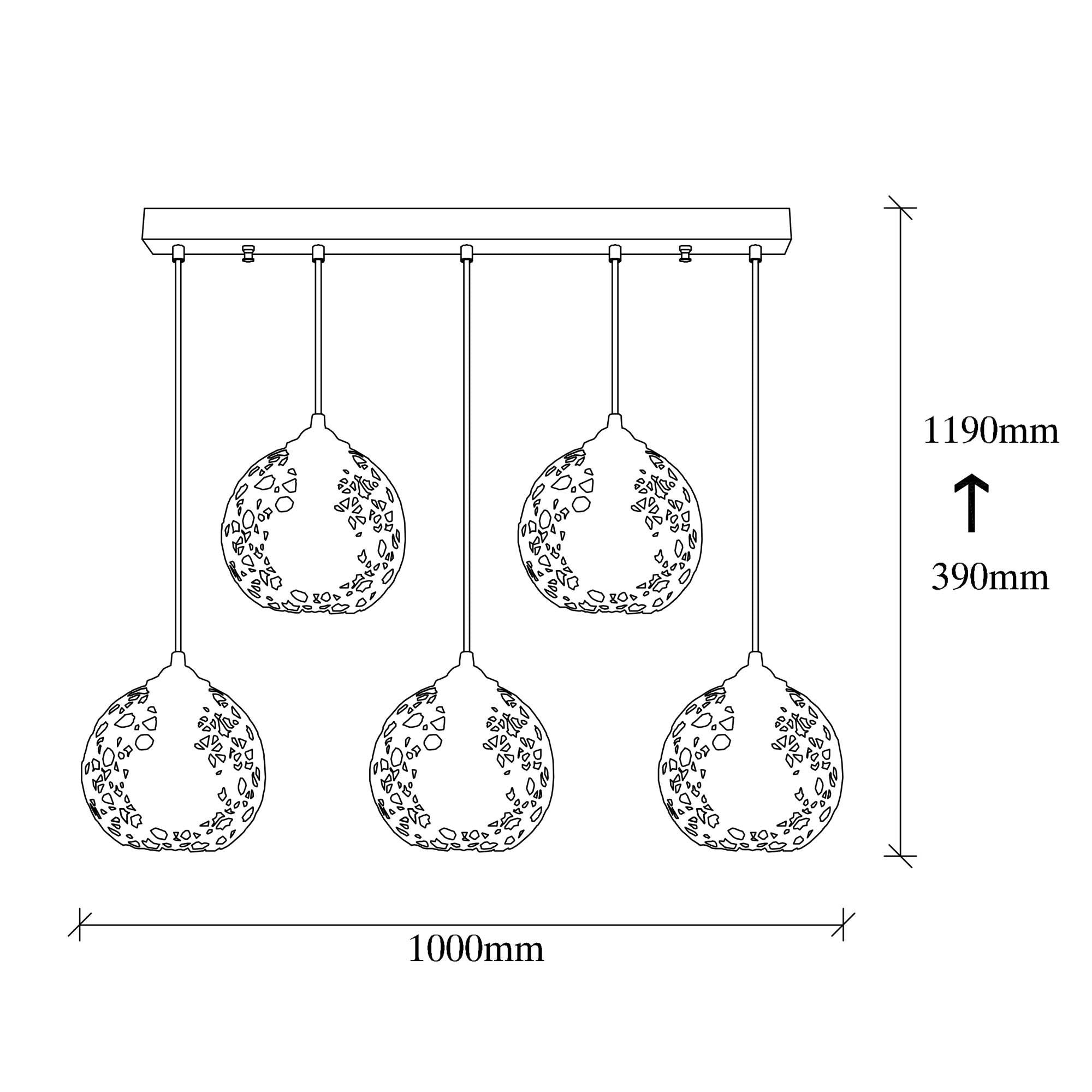 Candeeiro de Teto preto moderno, corpo de metal, 100 x 17 cm, altura 119 cm, ajustável, 5 x E27 máx. 40 W, design elegante para iluminação residencial e de escritório