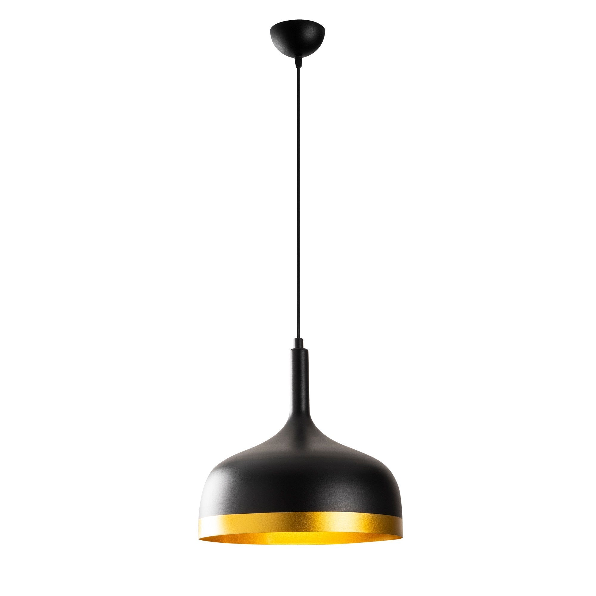 Candeeiro de Teto elegante preto e dourado, 30 cm de diâmetro, 128 cm de altura | Corpo de metal, soquete E27, design escandinavo moderno | Perfeito para decoração glamorosa
