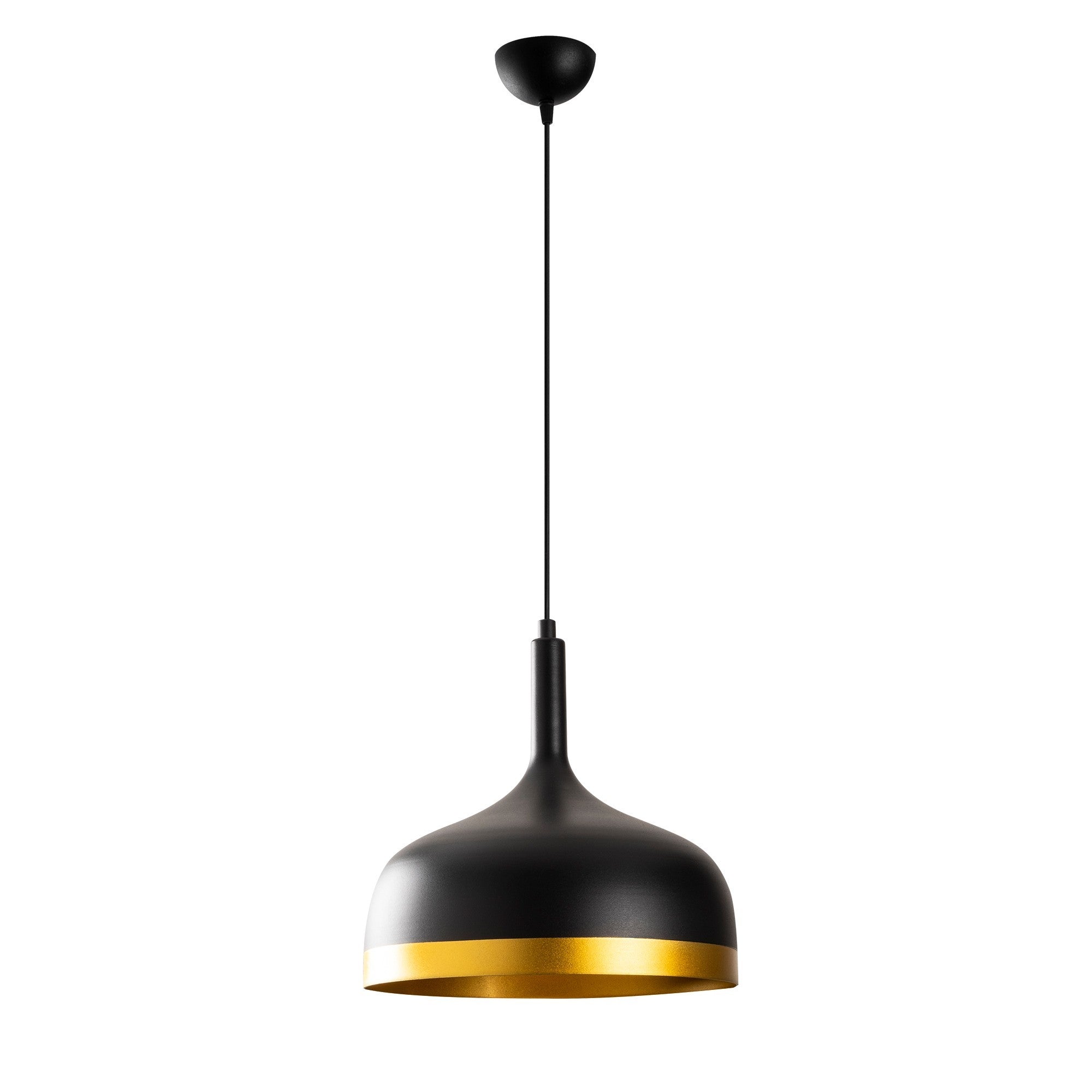 Candeeiro de Teto elegante preto e dourado, 30 cm de diâmetro, 128 cm de altura | Corpo de metal, soquete E27, design escandinavo moderno | Perfeito para decoração glamorosa