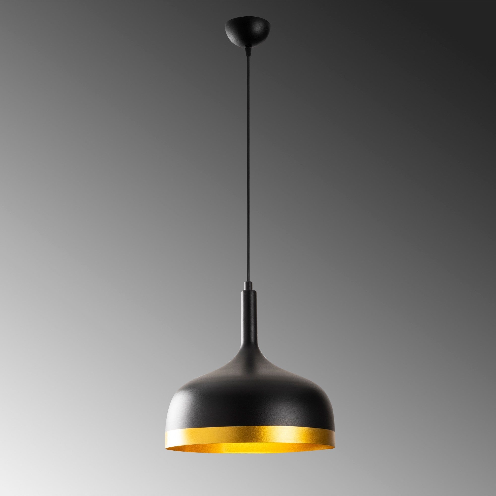 Candeeiro de Teto elegante preto e dourado, 30 cm de diâmetro, 128 cm de altura | Corpo de metal, soquete E27, design escandinavo moderno | Perfeito para decoração glamorosa
