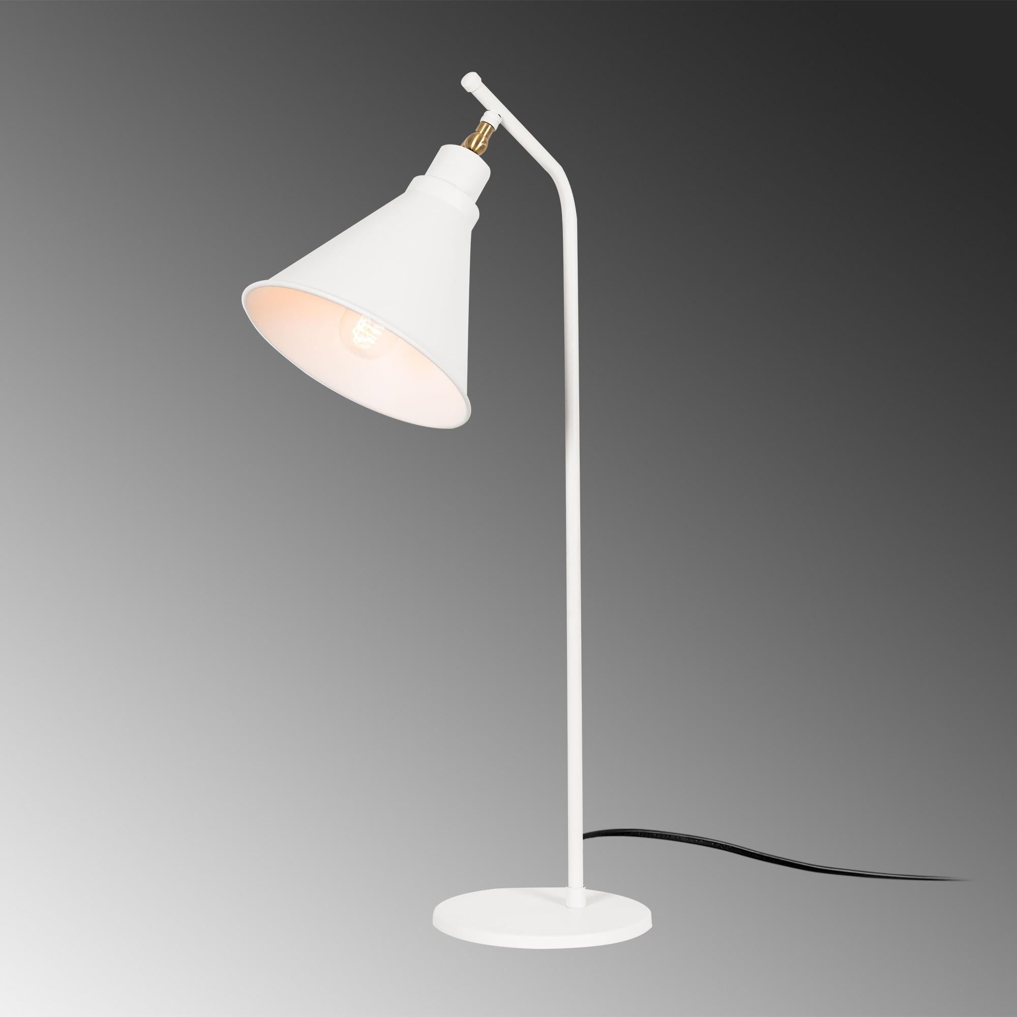 Candeeiro de Mesa Branca Moderna, Corpo de Metal, 50 cm de Altura, 28 cm de Diâmetro, Soquete E27, Cabo de 200 cm | Design Escandinavo Elegante para Casa e Escritório