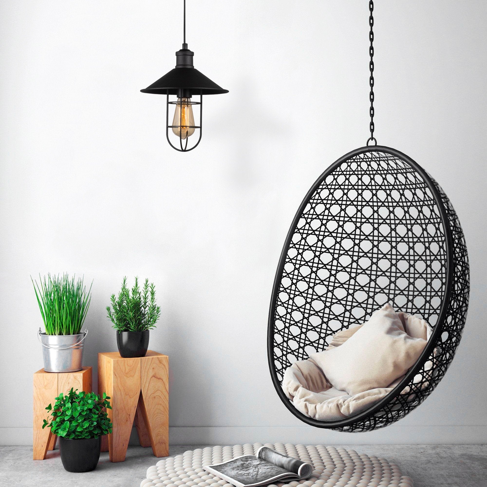 Candeeiro de Parede preta moderna, corpo de metal, 25 cm de diâmetro, 40 cm de altura | Soquete E27, máx. 40 W | Design industrial elegante para decoração de casa e escritório