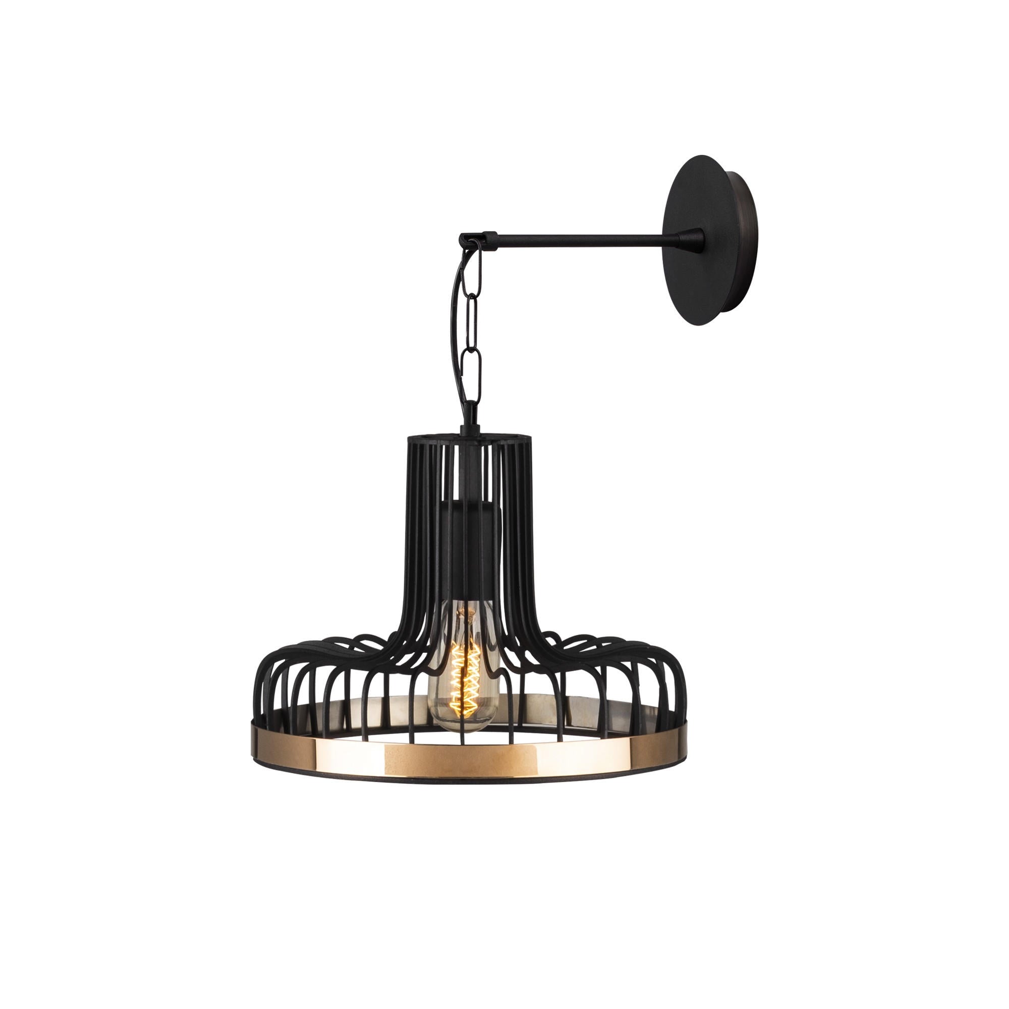 Candeeiro de Parede Elegante, Preta e Cobre, 20 x 25 cm, Altura: 32 cm | Corpo de Metal, Soquete E27, Máx. 40 W | Iluminação Elegante para Decoração Moderna