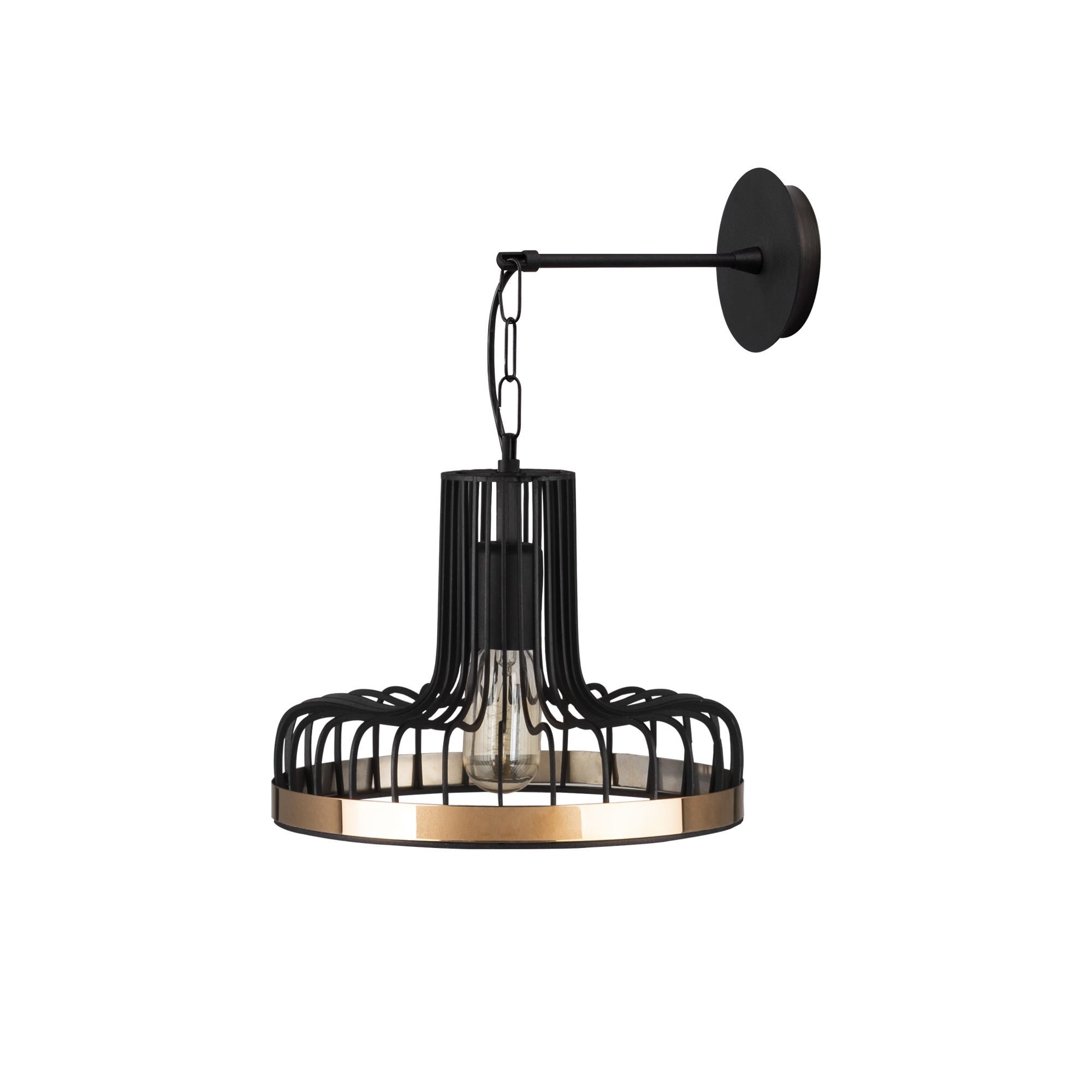 Candeeiro de Parede Elegante, Preta e Cobre, 20 x 25 cm, Altura: 32 cm | Corpo de Metal, Soquete E27, Máx. 40 W | Iluminação Elegante para Decoração Moderna