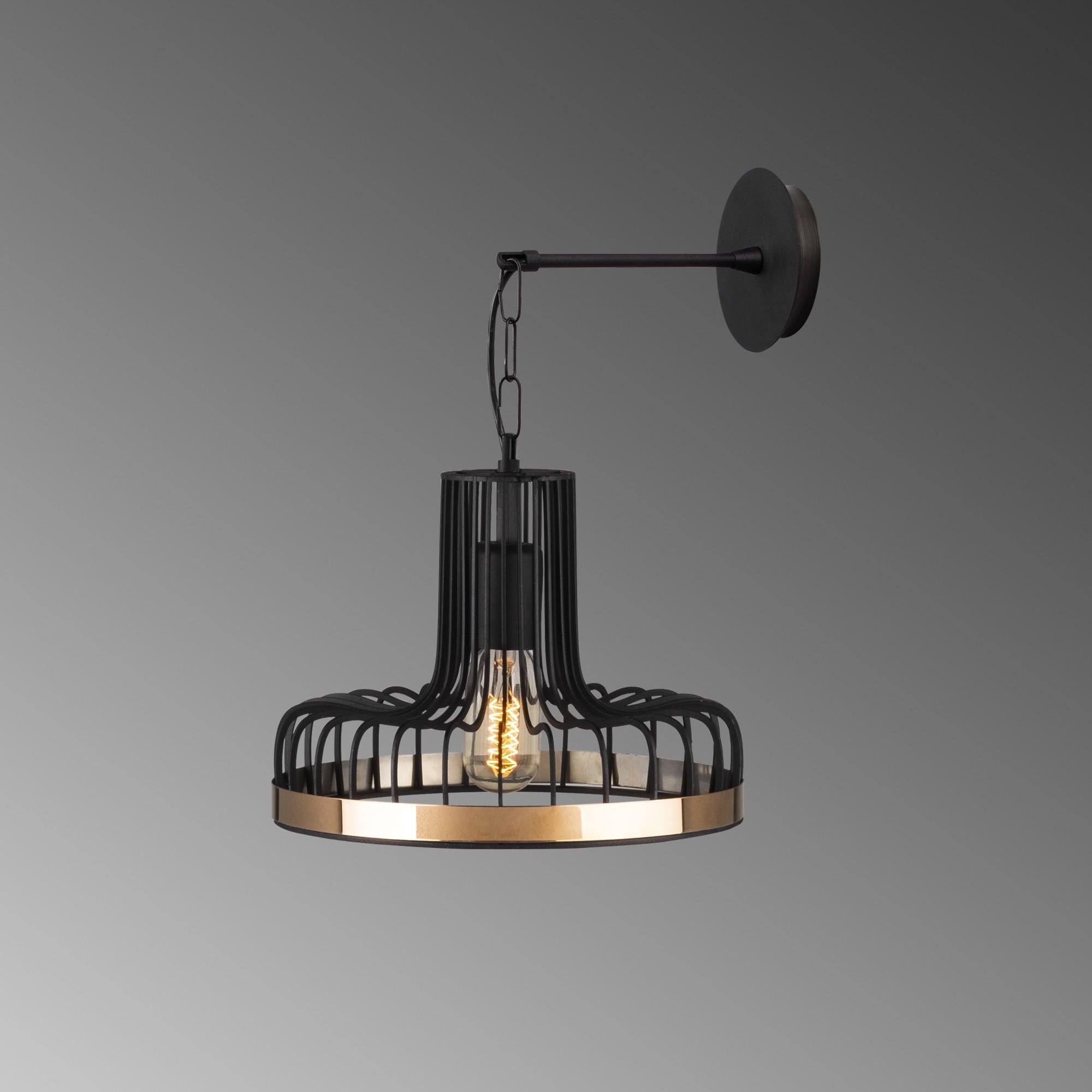 Candeeiro de Parede Elegante, Preta e Cobre, 20 x 25 cm, Altura: 32 cm | Corpo de Metal, Soquete E27, Máx. 40 W | Iluminação Elegante para Decoração Moderna