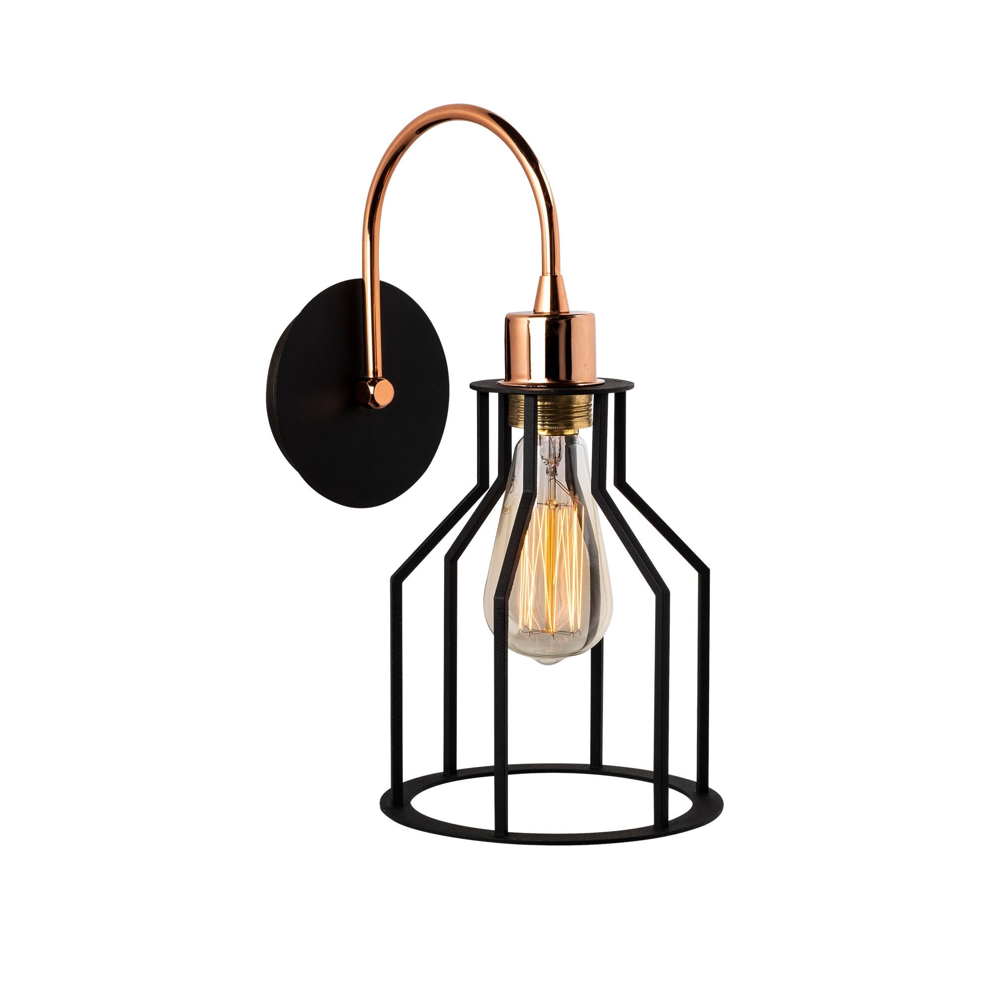 Candeeiro de Parede Industrial, Preta e Cobre, 17 x 25 cm | Corpo em Metal, Soquete E27, Máx. 40 W | Iluminação Elegante para Decoração Moderna de Casa e Escritório, IP20