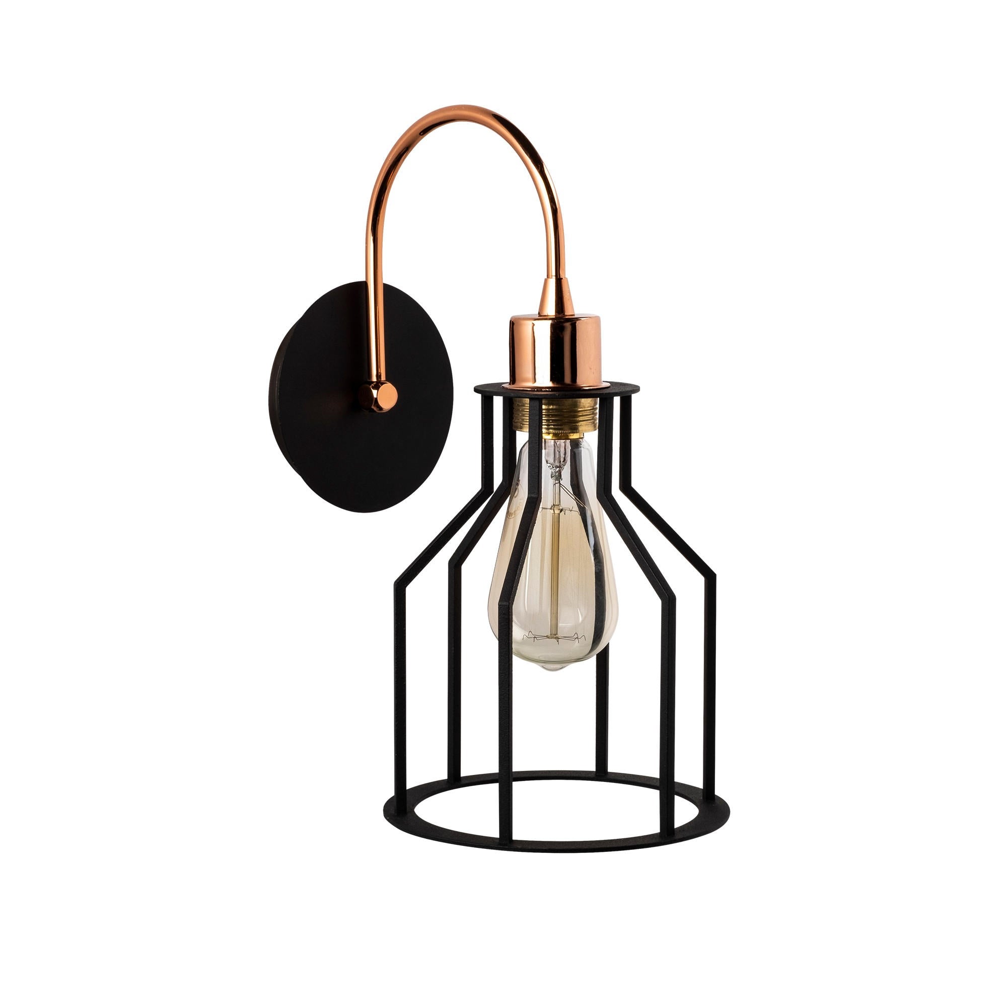 Candeeiro de Parede Industrial, Preta e Cobre, 17 x 25 cm | Corpo em Metal, Soquete E27, Máx. 40 W | Iluminação Elegante para Decoração Moderna de Casa e Escritório, IP20