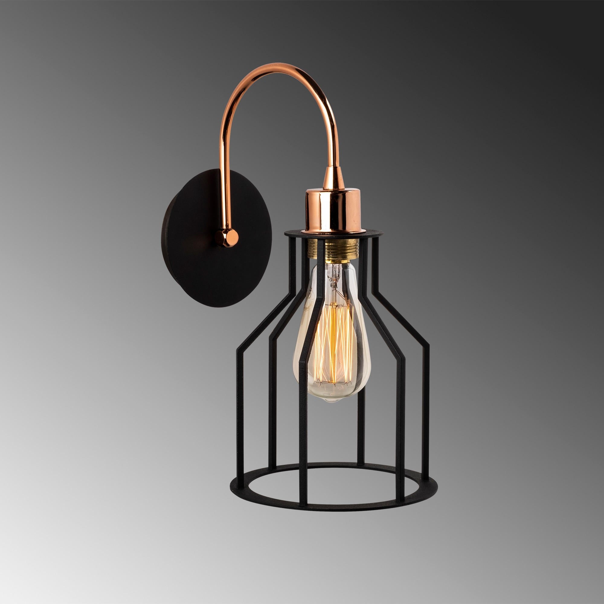 Candeeiro de Parede Industrial, Preta e Cobre, 17 x 25 cm | Corpo em Metal, Soquete E27, Máx. 40 W | Iluminação Elegante para Decoração Moderna de Casa e Escritório, IP20